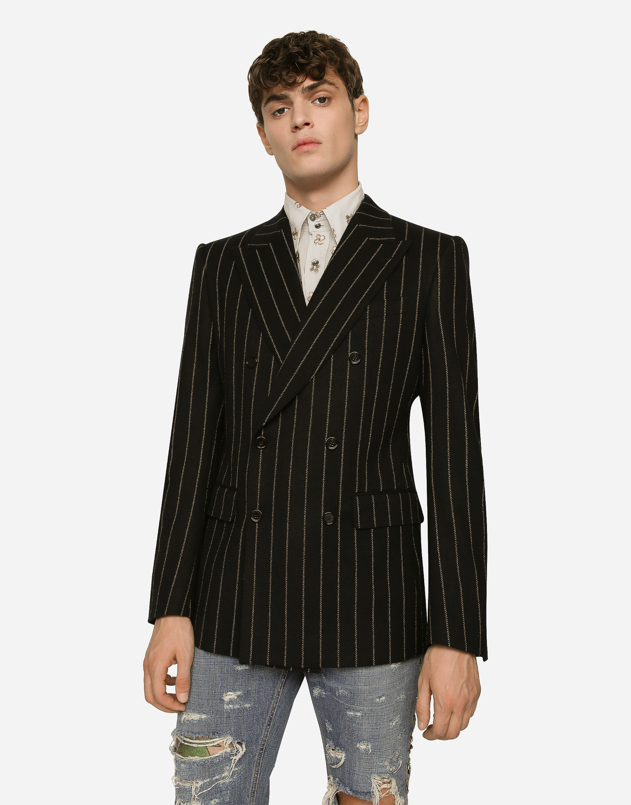 DOLCE & GABBANA DOUBLE-BREASTED JACKET IN PINSTRIPE STRETCH WOOL