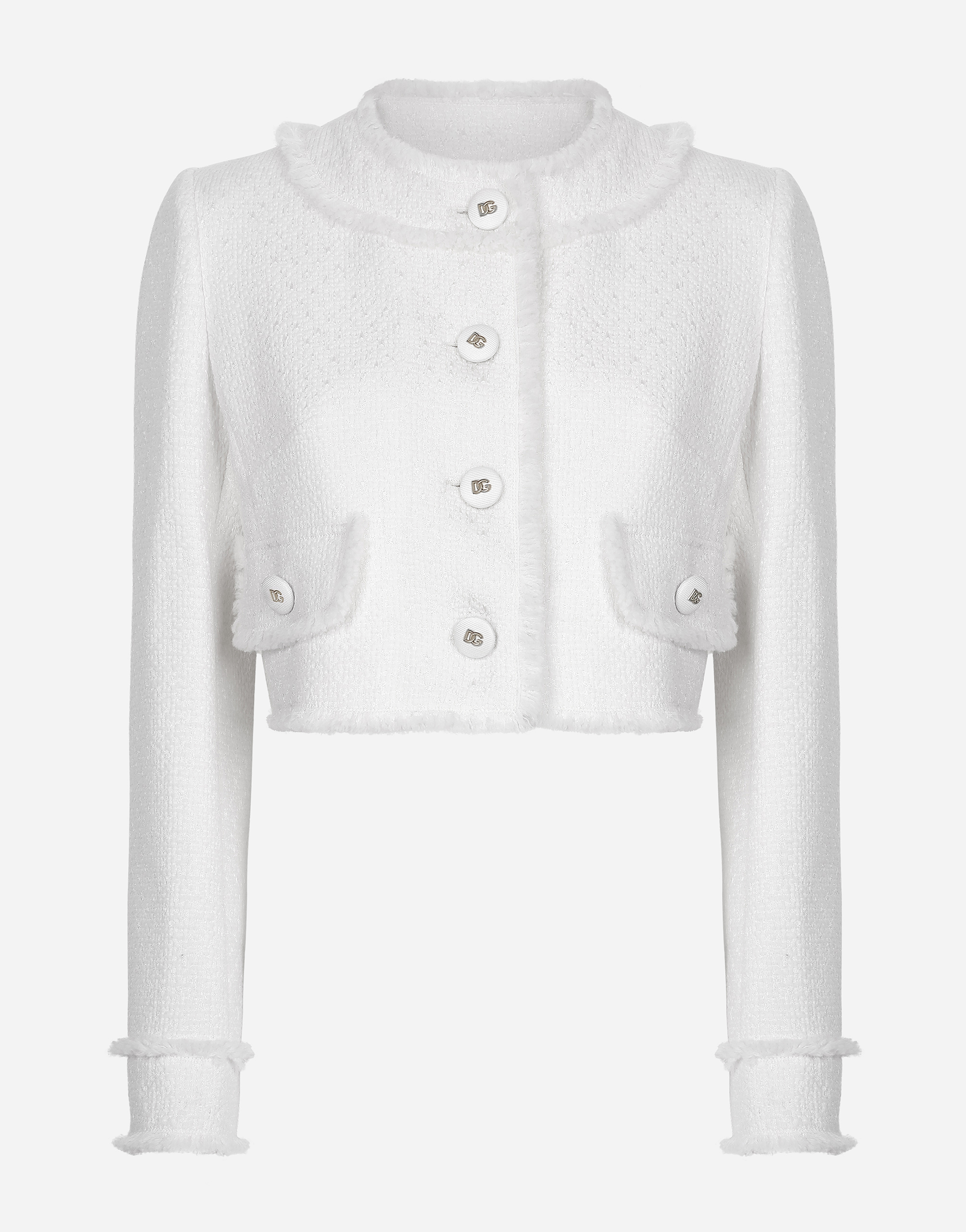 Dolce & Gabbana Short Raschel Tweed Jacket - Woman Coats And Jackets White