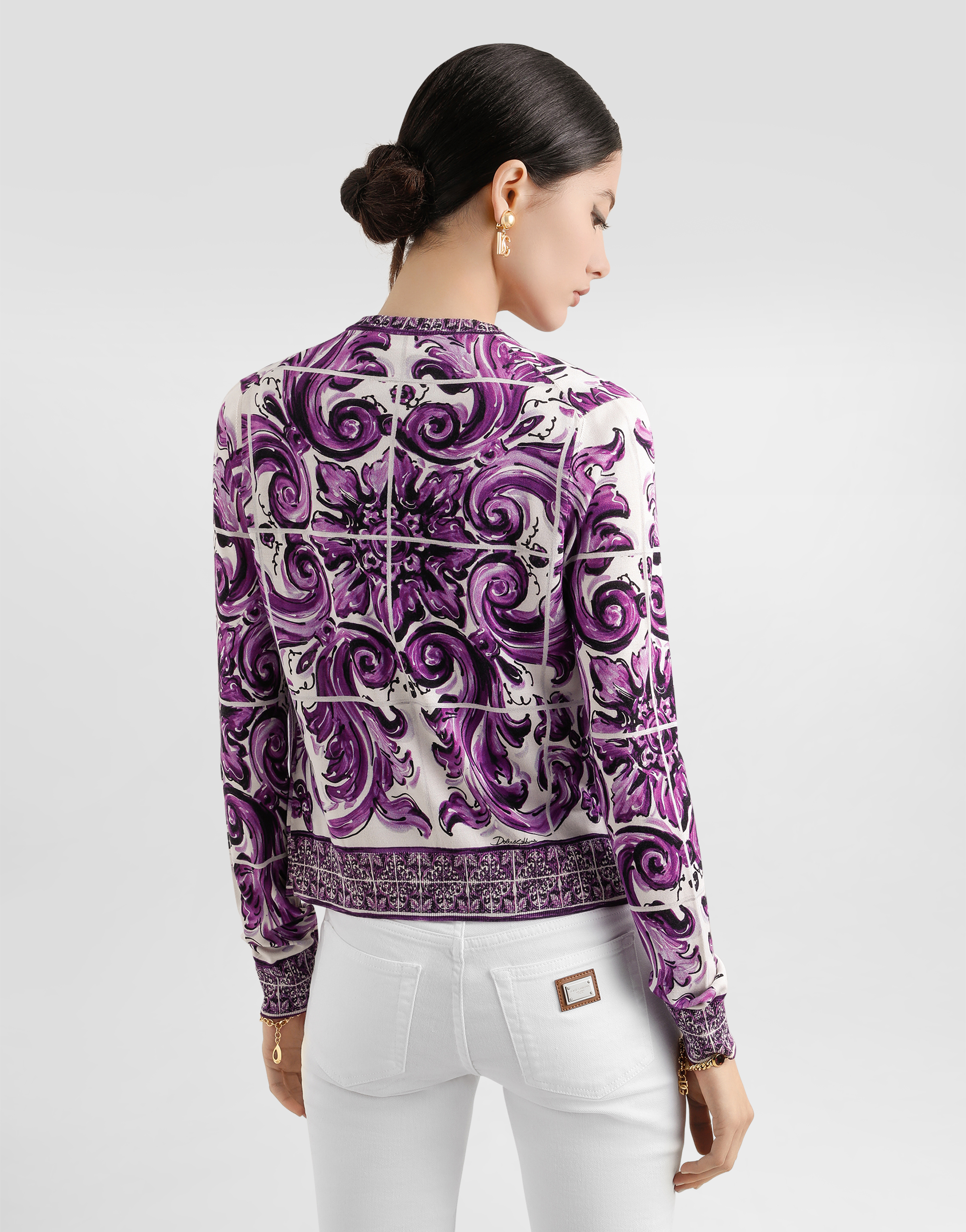 Dolce & Gabbana Majolica Print Cardigan Sweaters And Cardigans Multicolor In Purple
