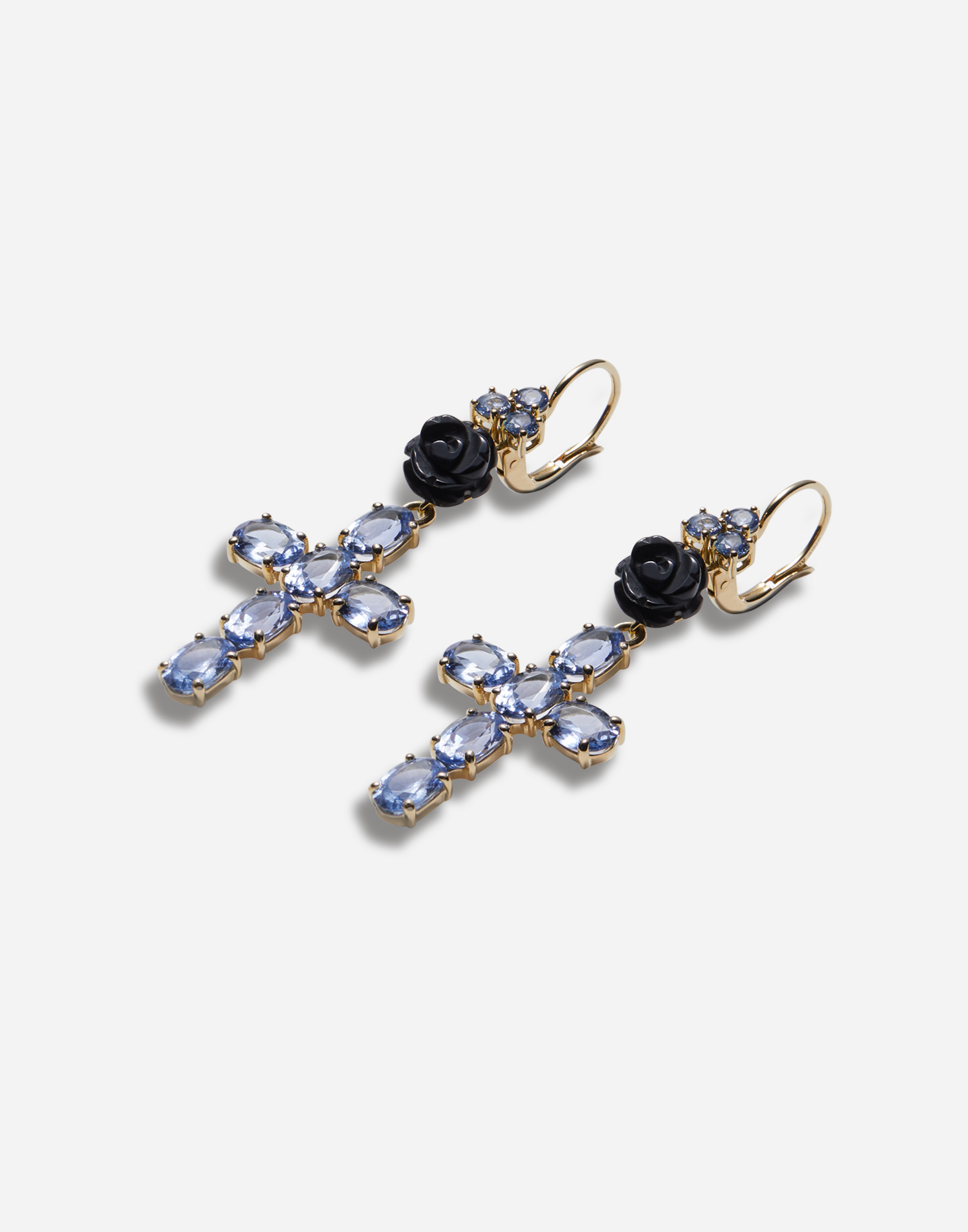 DOLCE & GABBANA FAMILY YELLOW GOLD EARRINGS WITH ROSE AND CROSS PENDANT