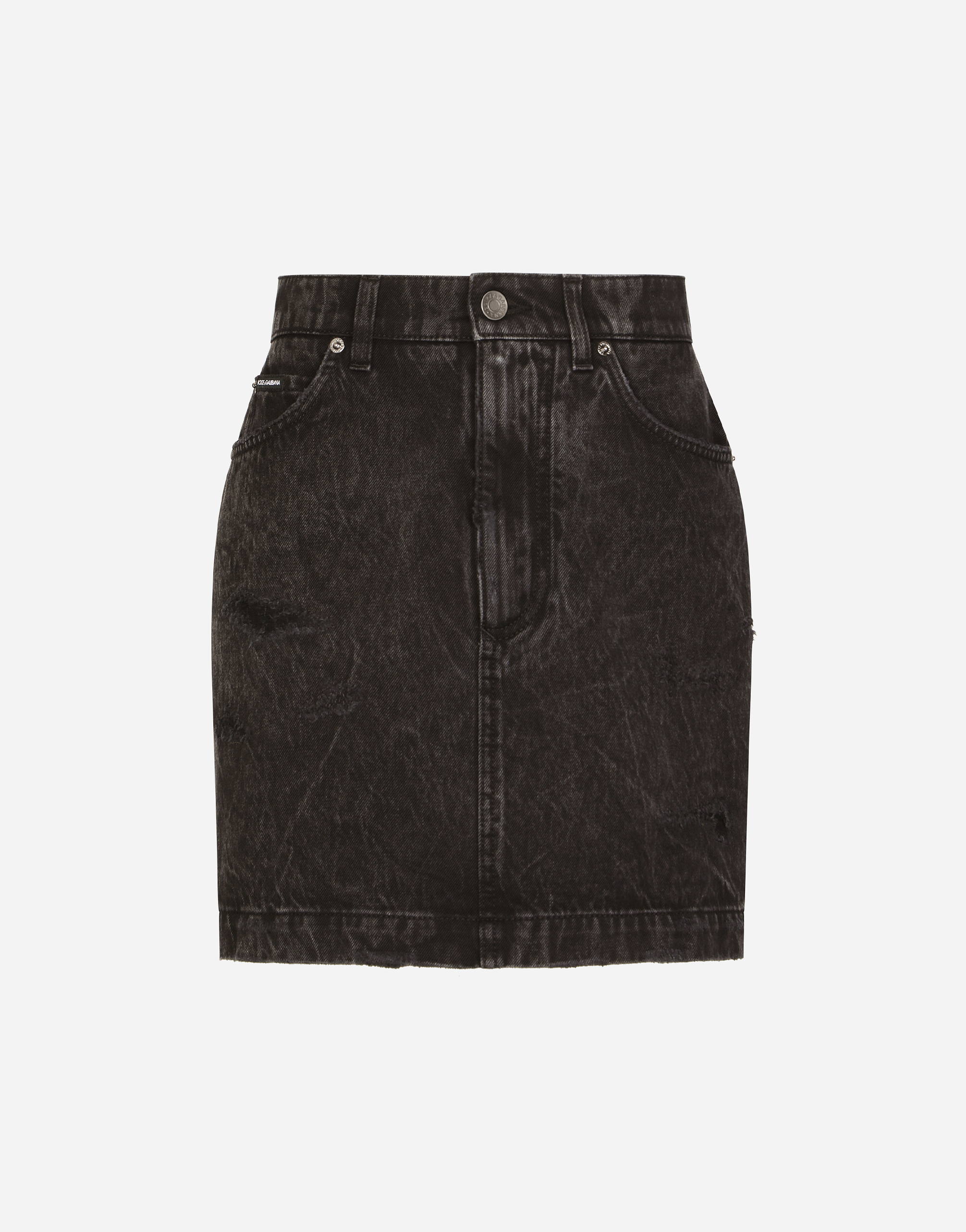 Dolce & Gabbana Washed Denim Miniskirt In Multicolor