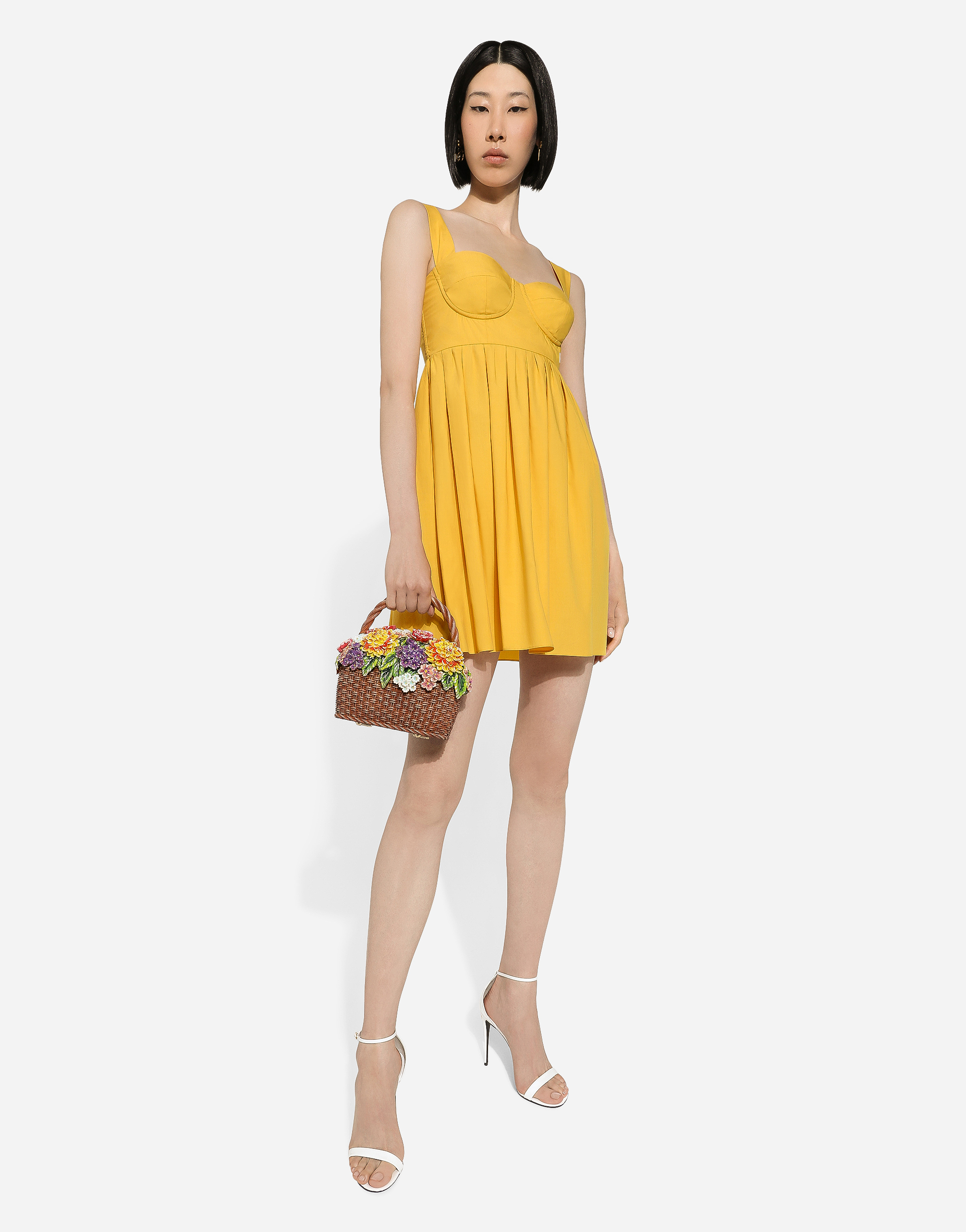 Shop Dolce & Gabbana Short Cotton Corset Dress In Yellow