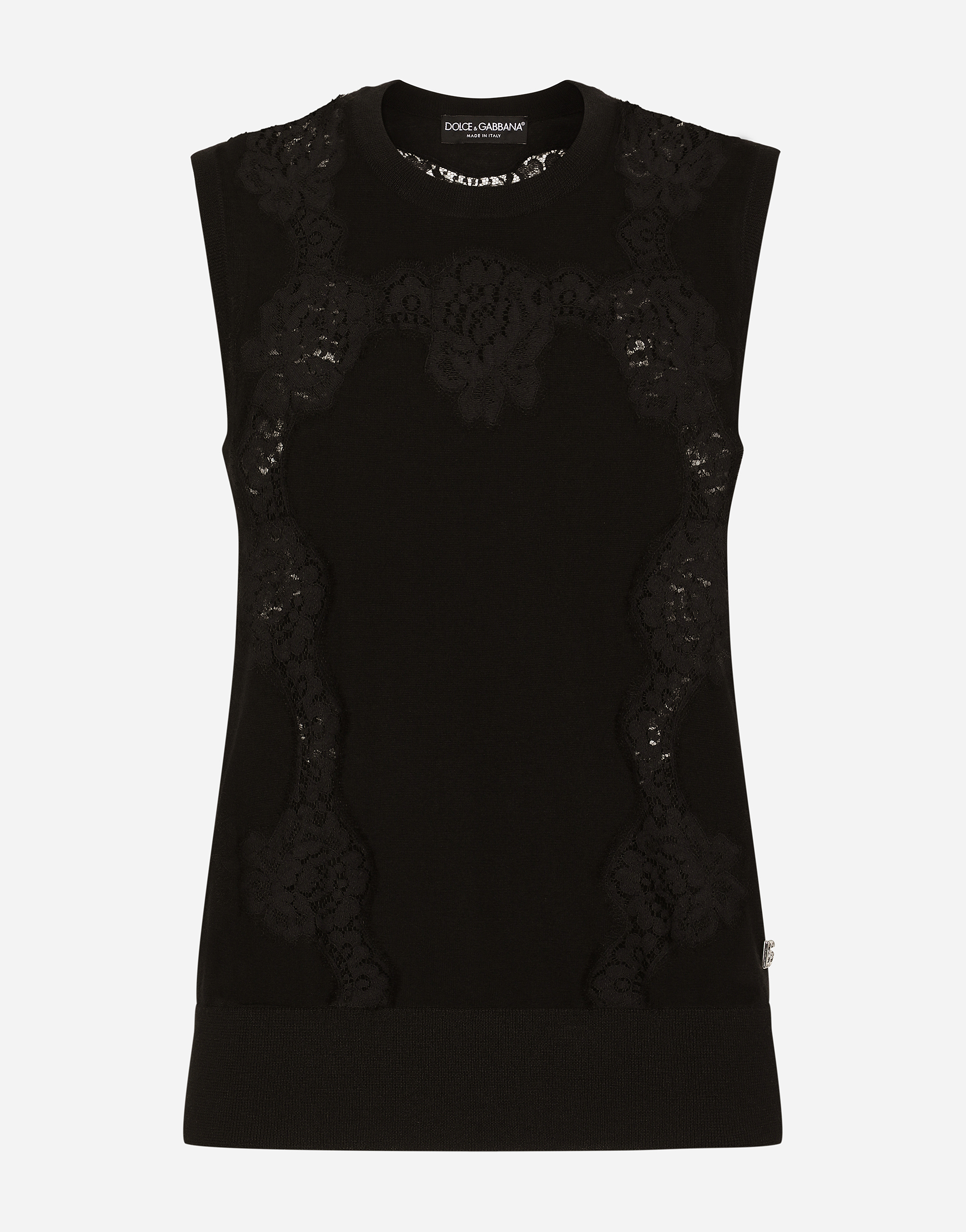 Dolce & Gabbana Cashmere And Silk Sweater With Lace Inlay - Woman Sweaters And Cardigans Black