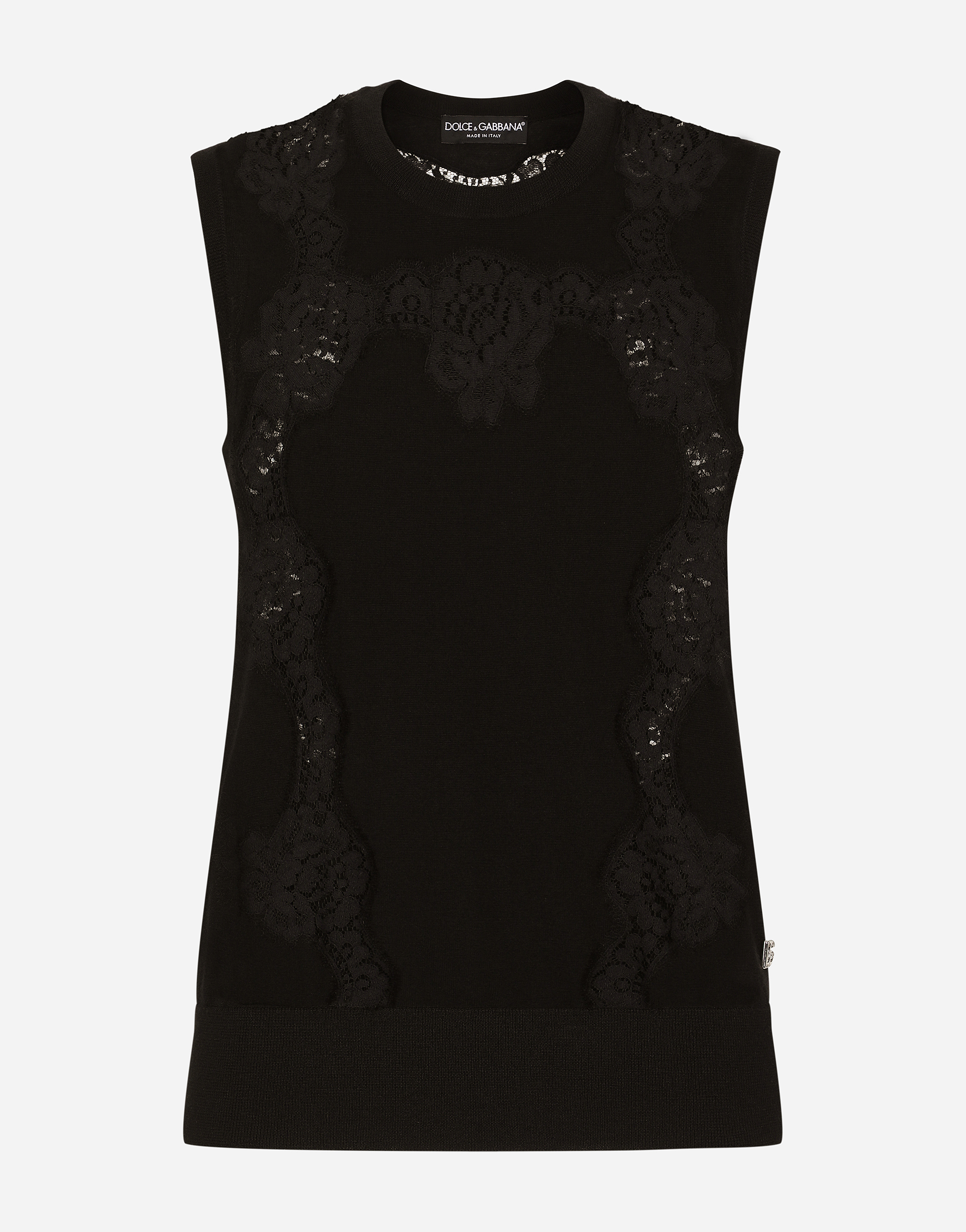 Dolce & Gabbana Cashmere And Silk Sweater With Lace Inlay In Black