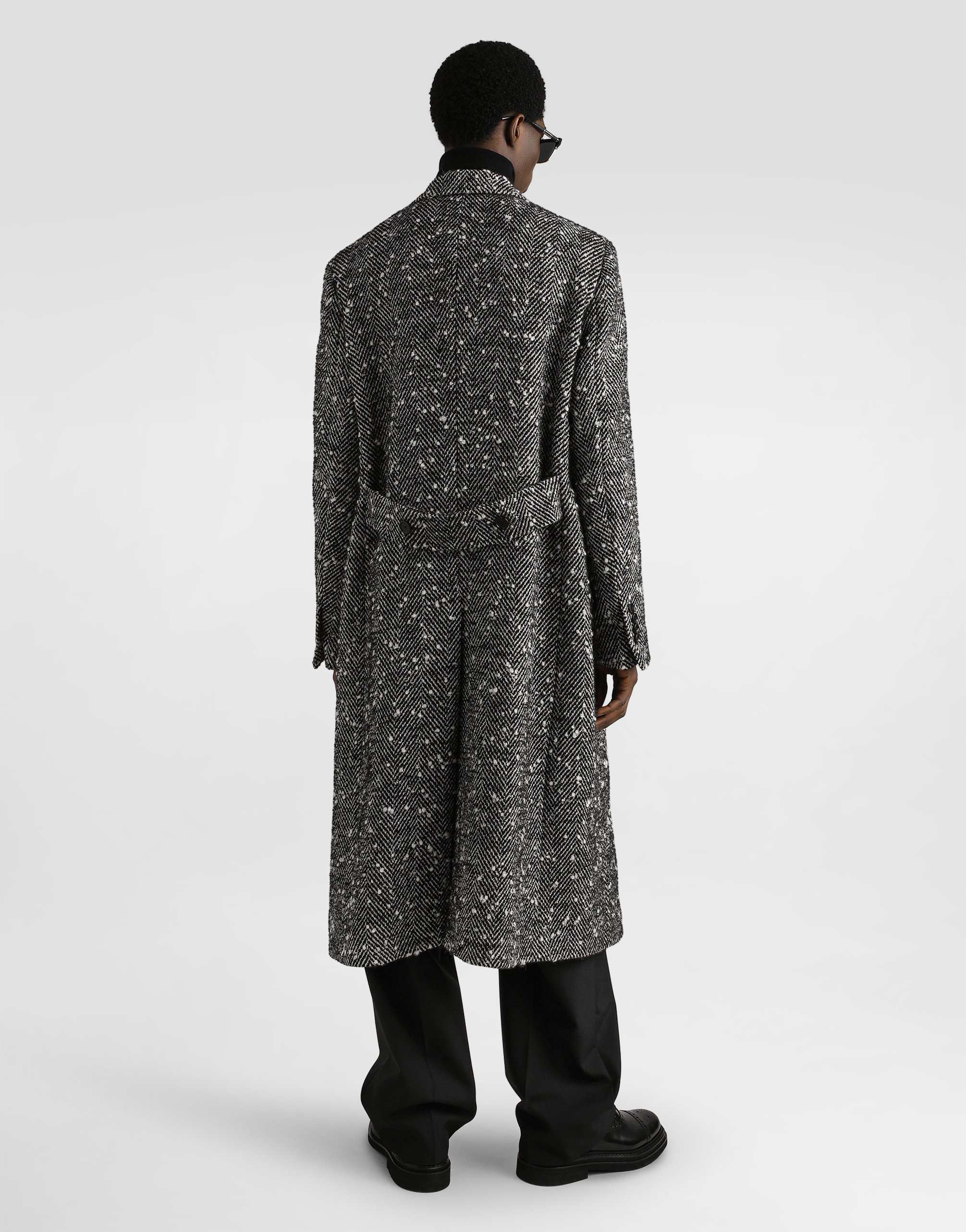 Double-breasted herringbone wool blend coat