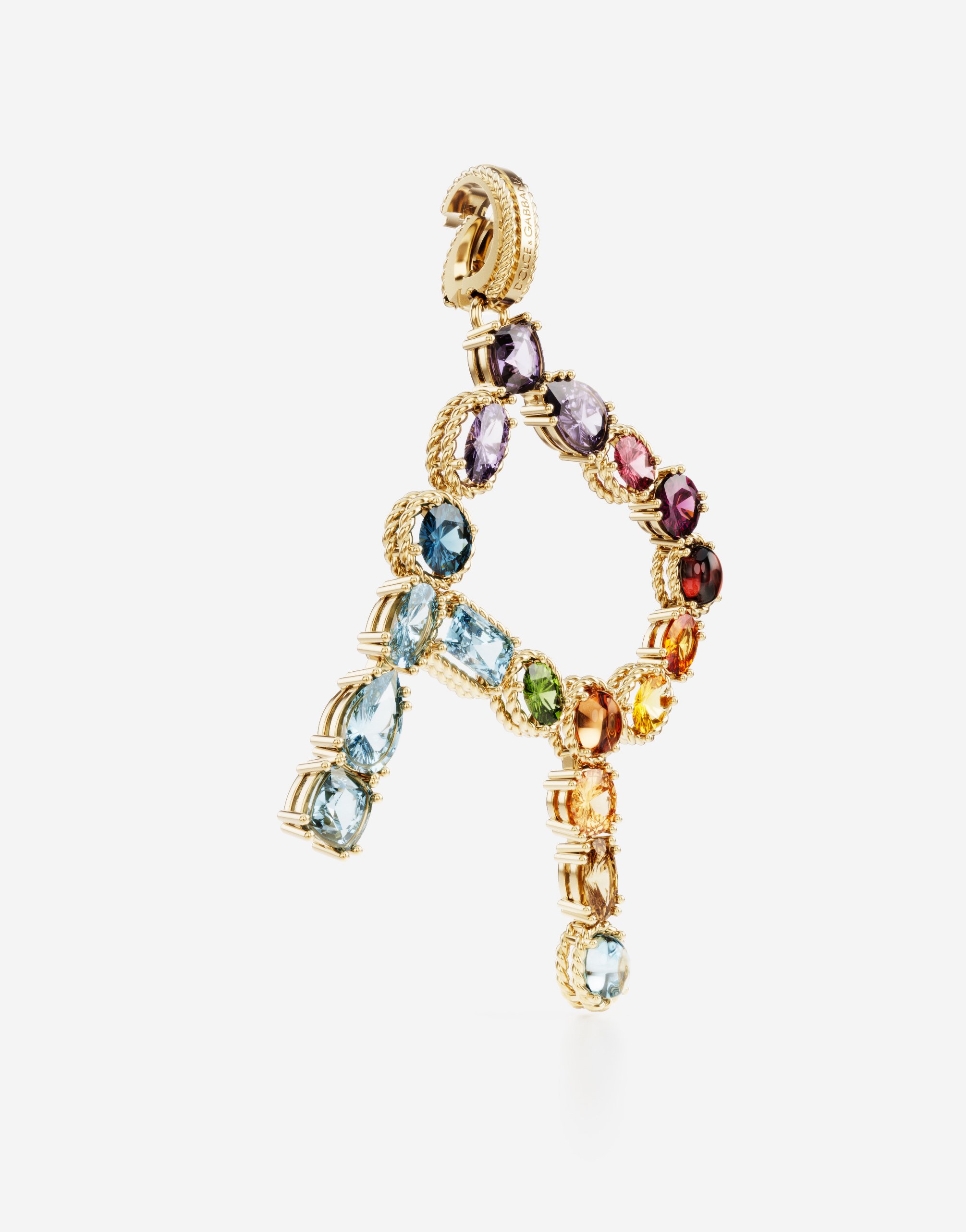 Dolce & Gabbana Rainbow Alphabet R 18 Kt Yellow Gold Charm With Multicolor Fine Gems Gold Female Onesize In Gold