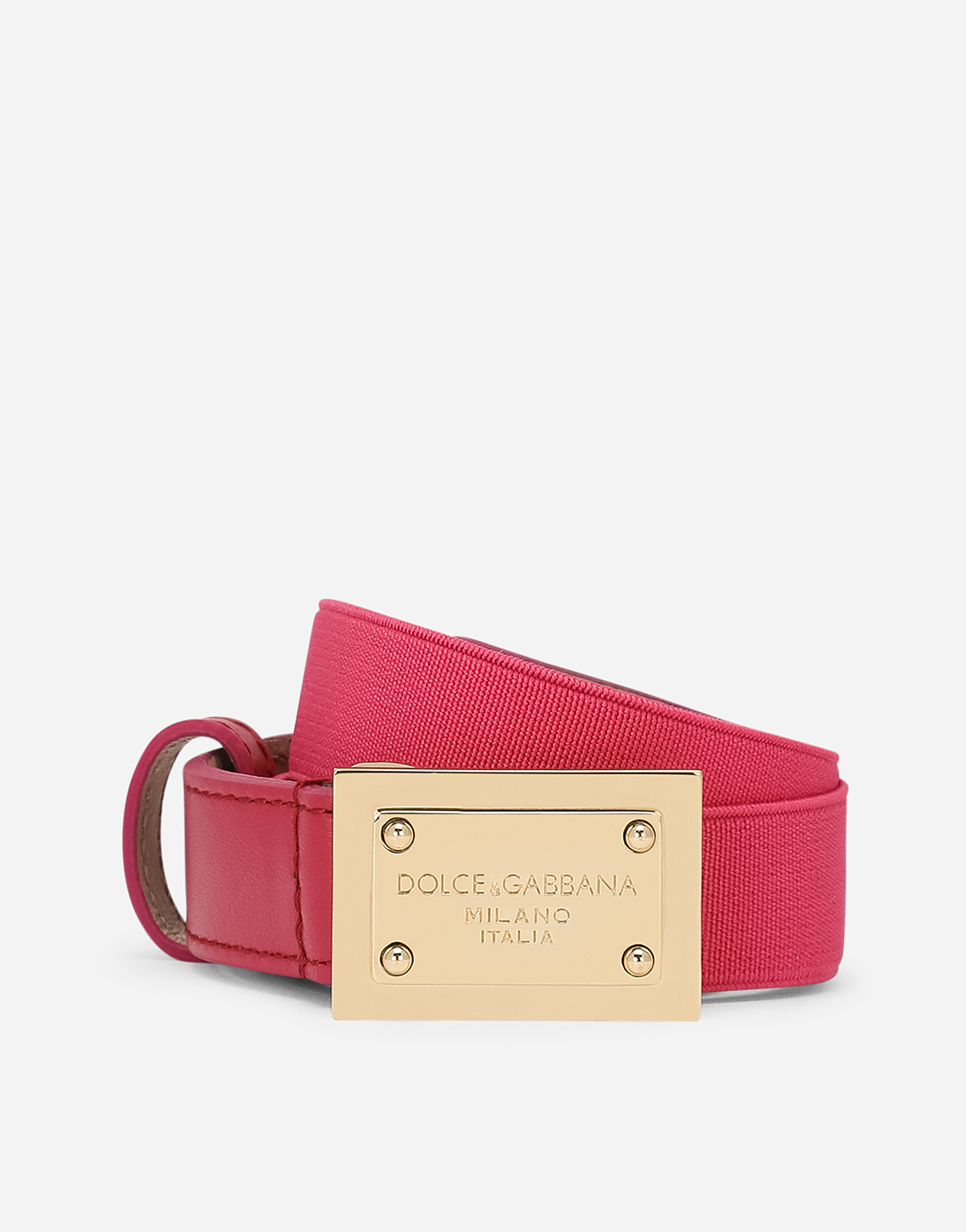 Dolce & Gabbana Kids' Stretch Belt With Logo Tag In Fuchsia