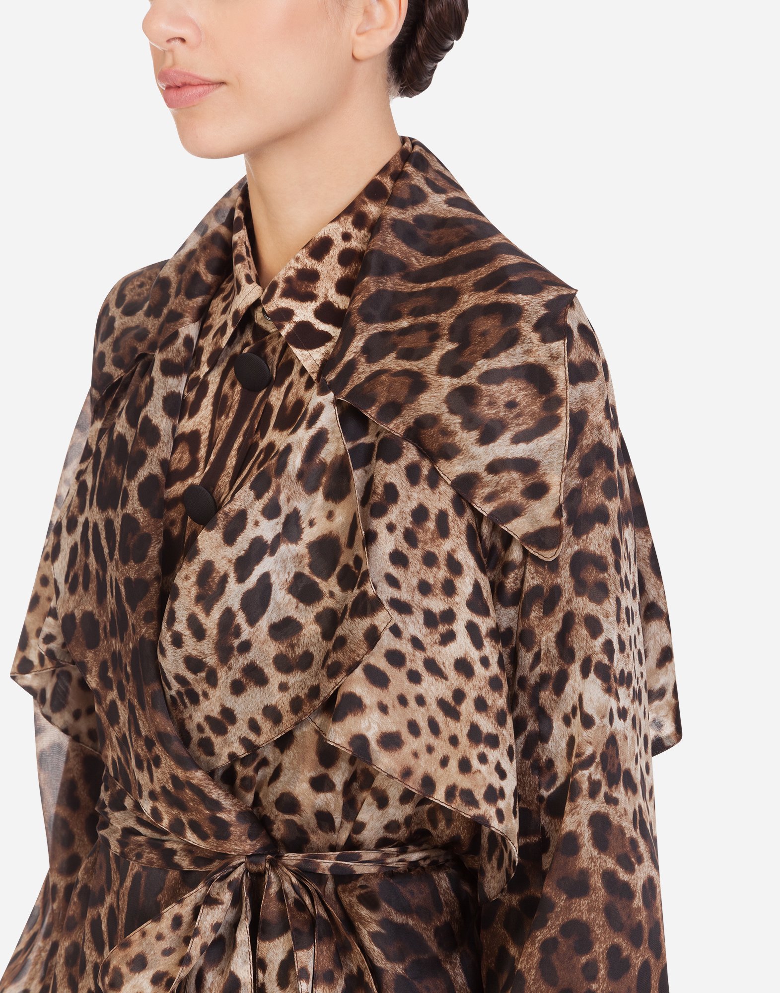 Dolce & Gabbana Leopard Print Double Breasted Trench Coat In Multicolor