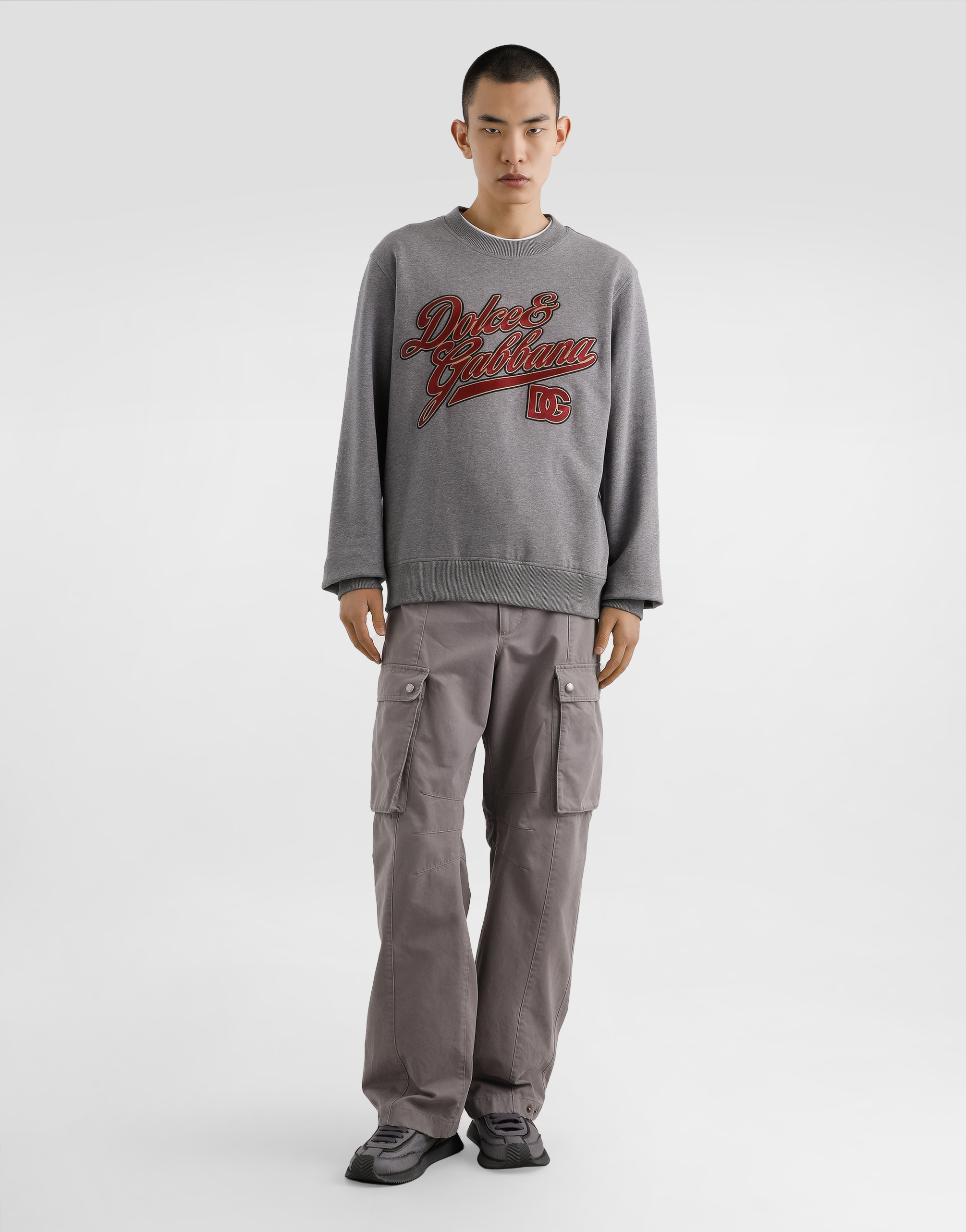 Dolce & Gabbana Men Long Sleeve Crew-neck Sweatshirt In Gray