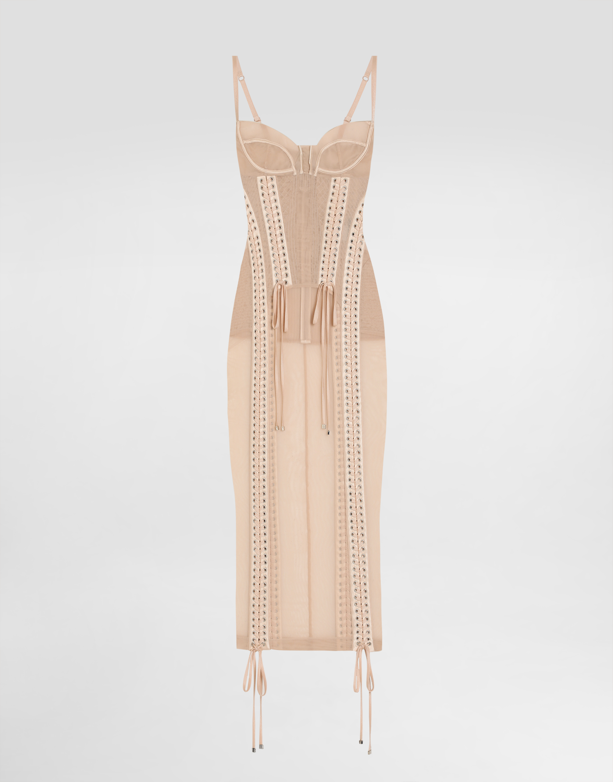 Dolce & Gabbana Light Tulle Calf-length Slip Dress With Corset Details - Woman Dresses Pink