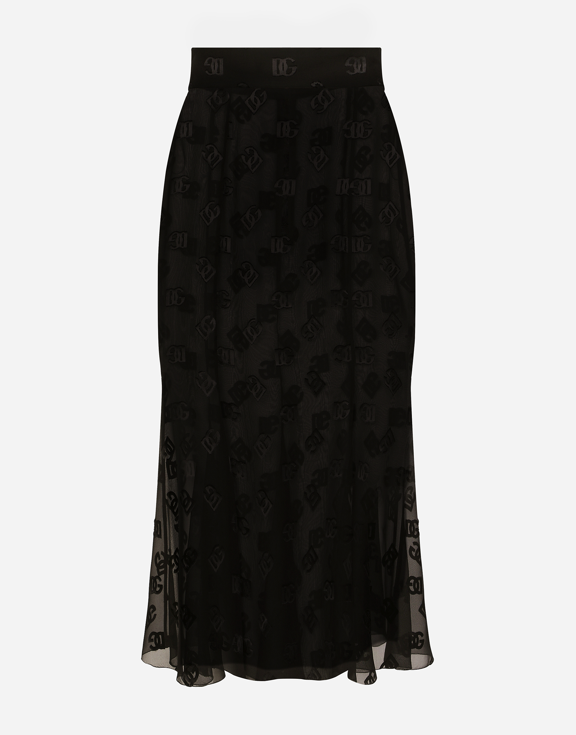 Dolce & Gabbana Devoré Satin Skirt With All-over Dg Logo - Woman Skirts Black