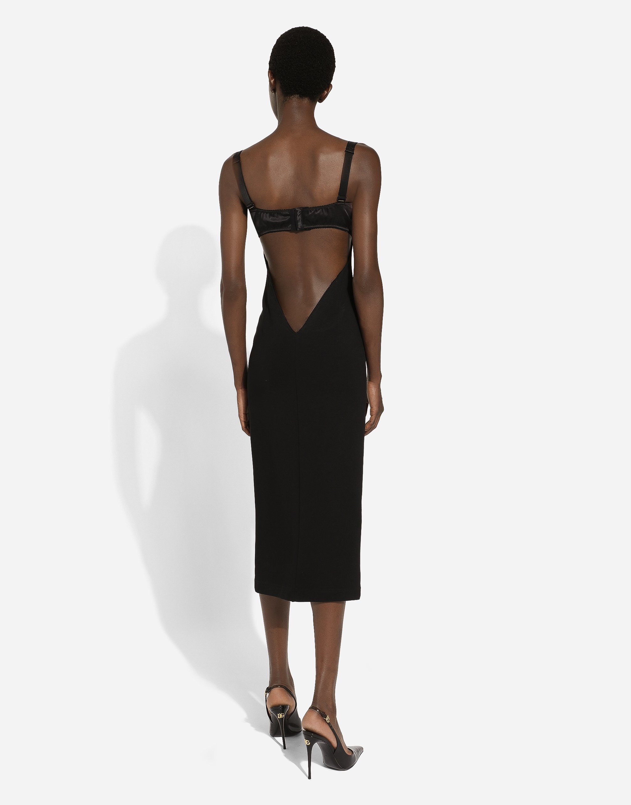 Shop Dolce & Gabbana Jersey Midi Dress With Corset-style Bra Top In Black