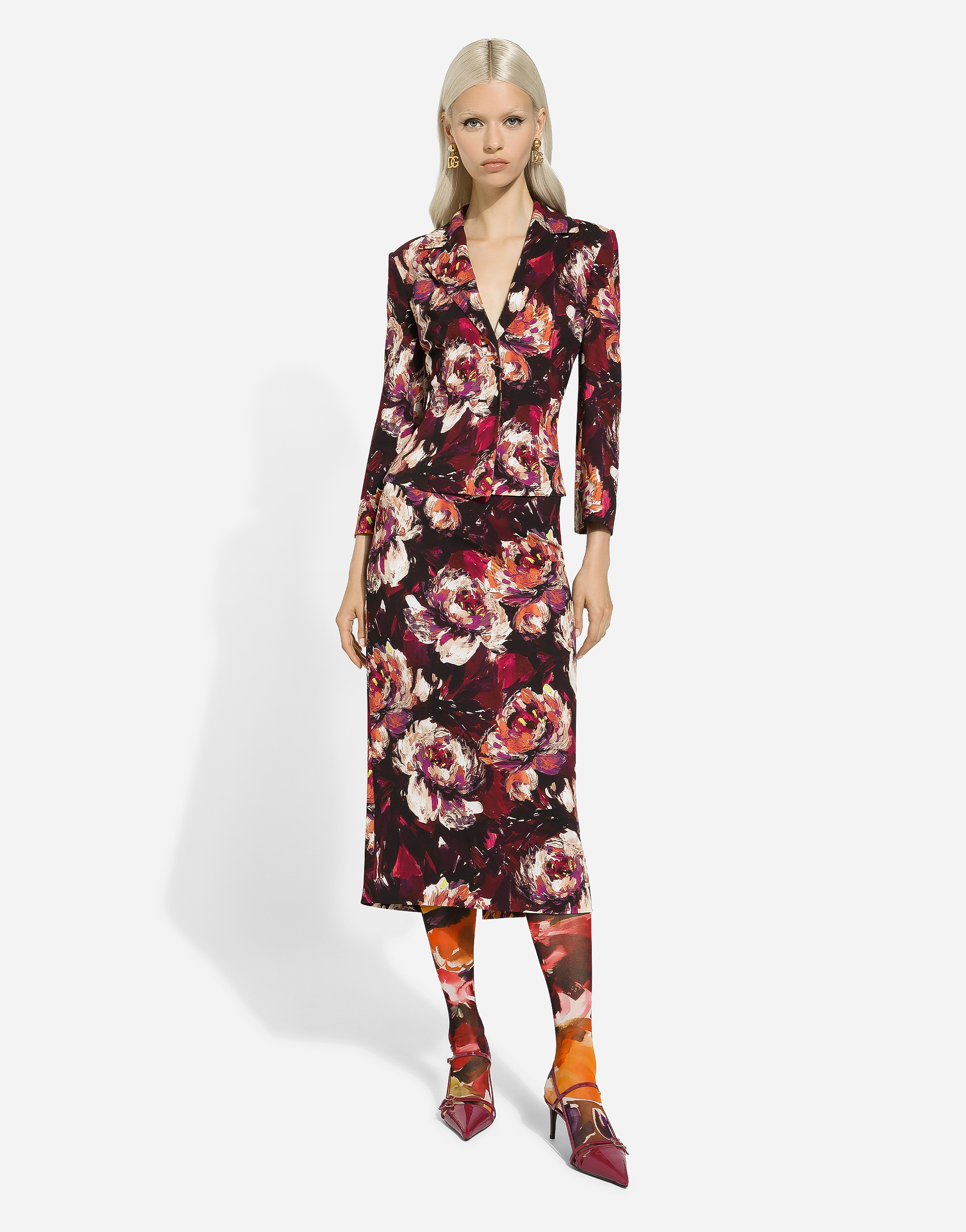 Shop Dolce & Gabbana Cady Calf-length Skirt With Peony Print