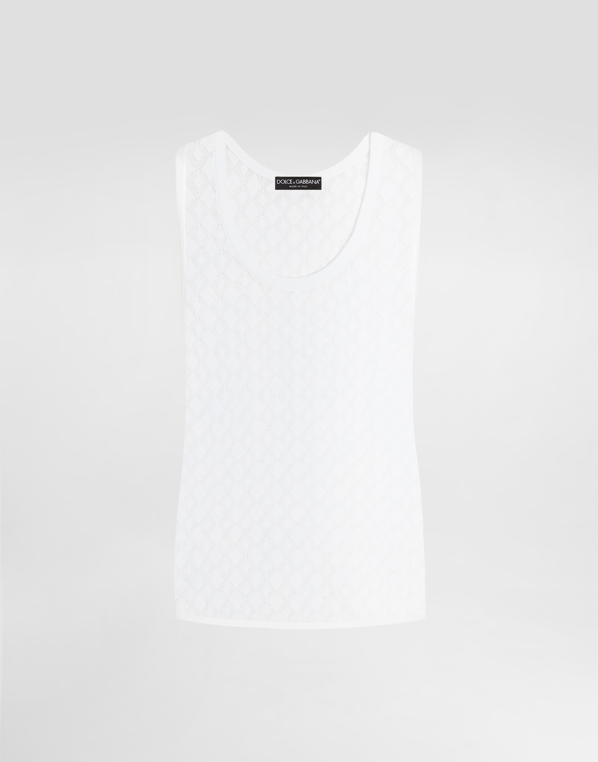 Diamond-pattern perforated cotton tank top in White for Men