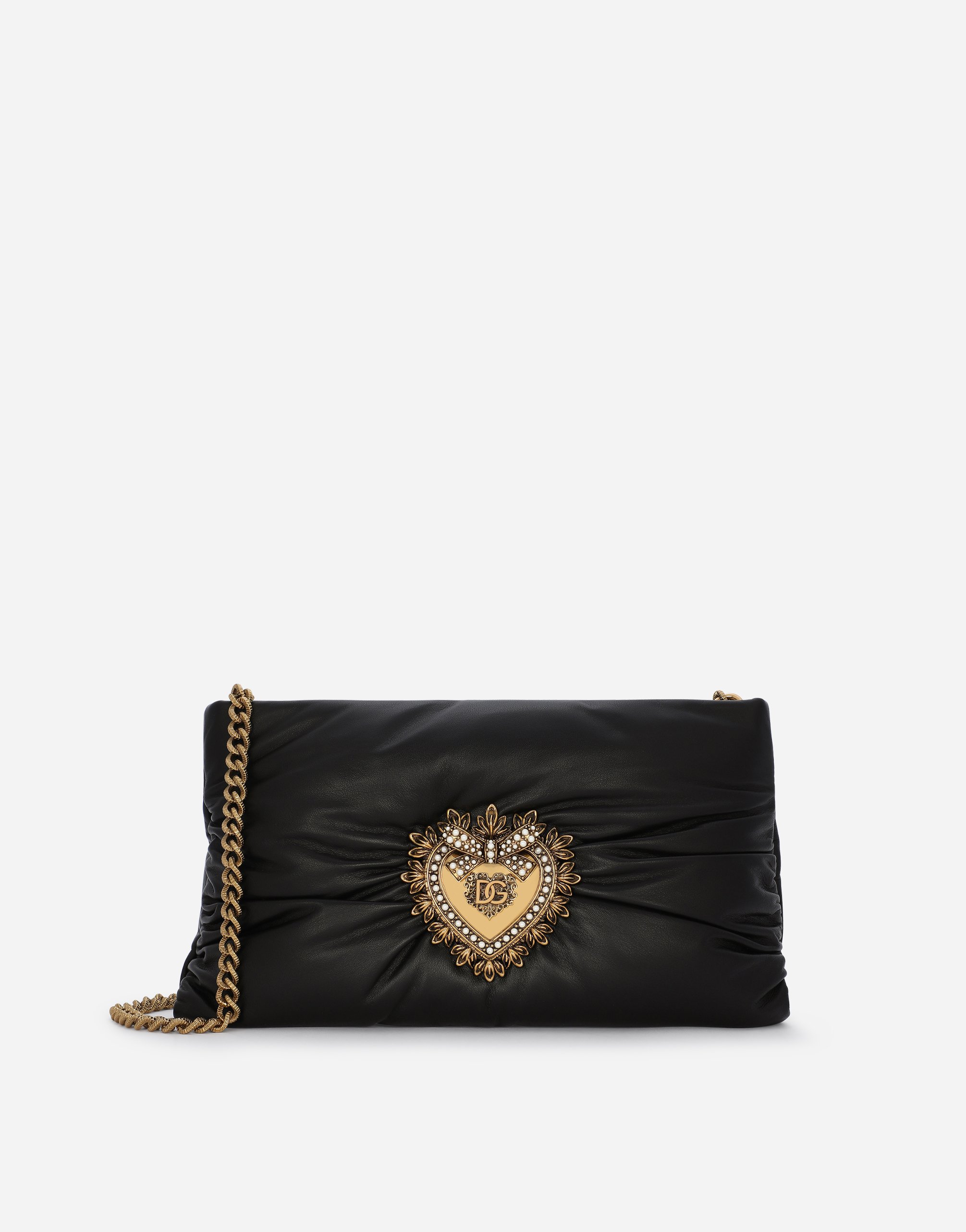 Shop Dolce & Gabbana Small Calfskin Devotion Soft Bag In Black