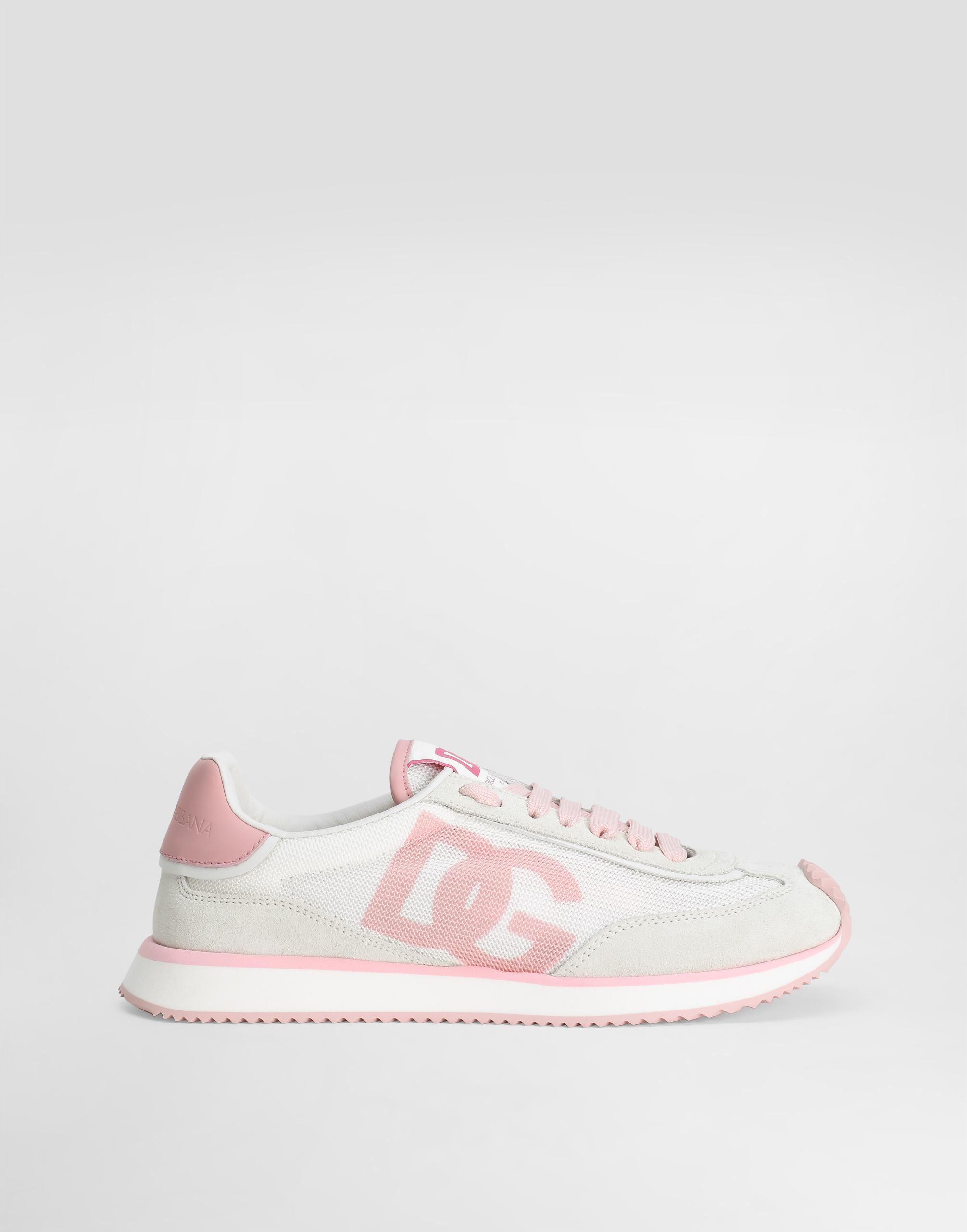 Dolce & Gabbana 'aria' Pink Running Sneakers With Logo Detail In Suede And Tech Fabric Woman In Bianco/rosa