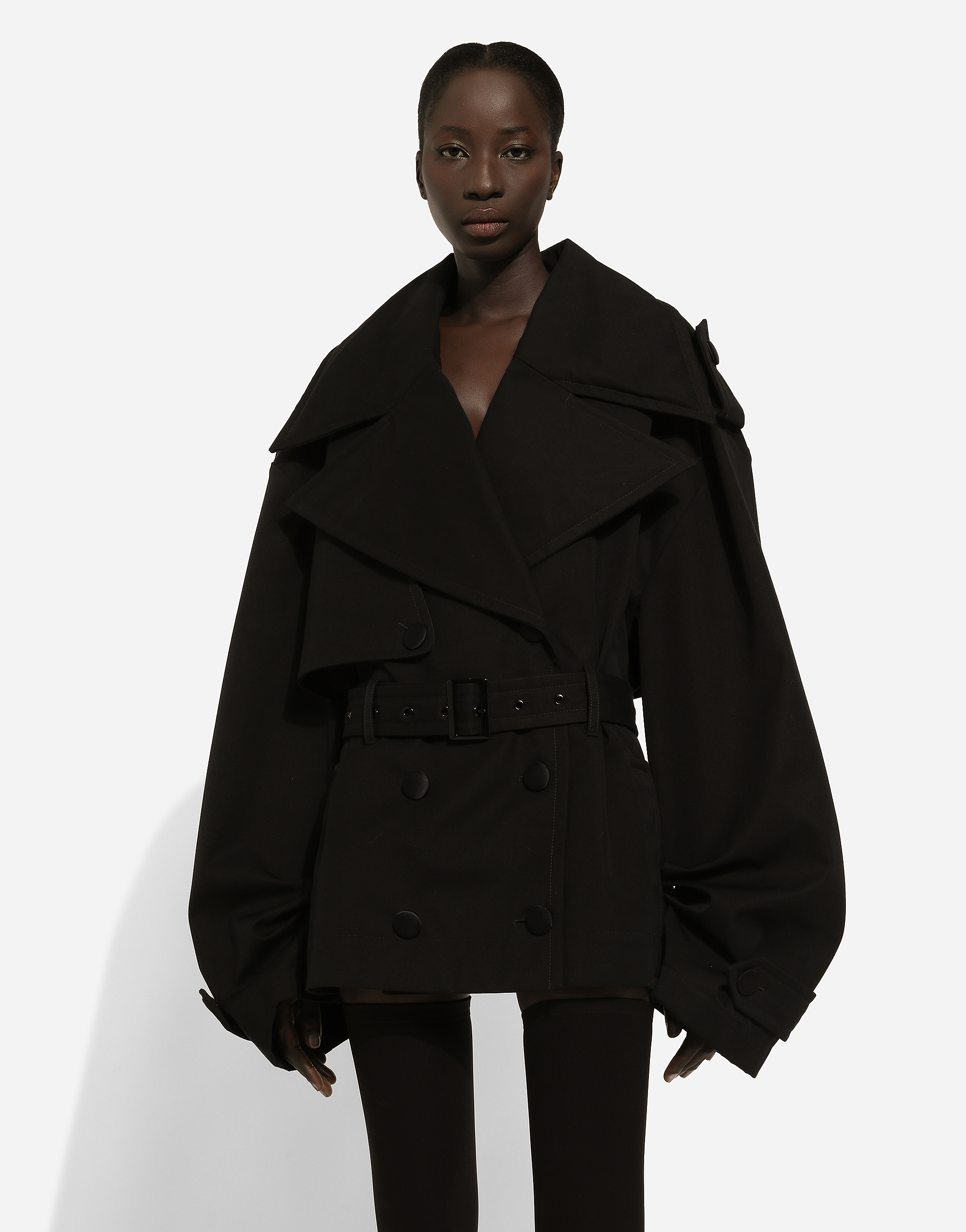 Double-breasted jacket with cotton belt