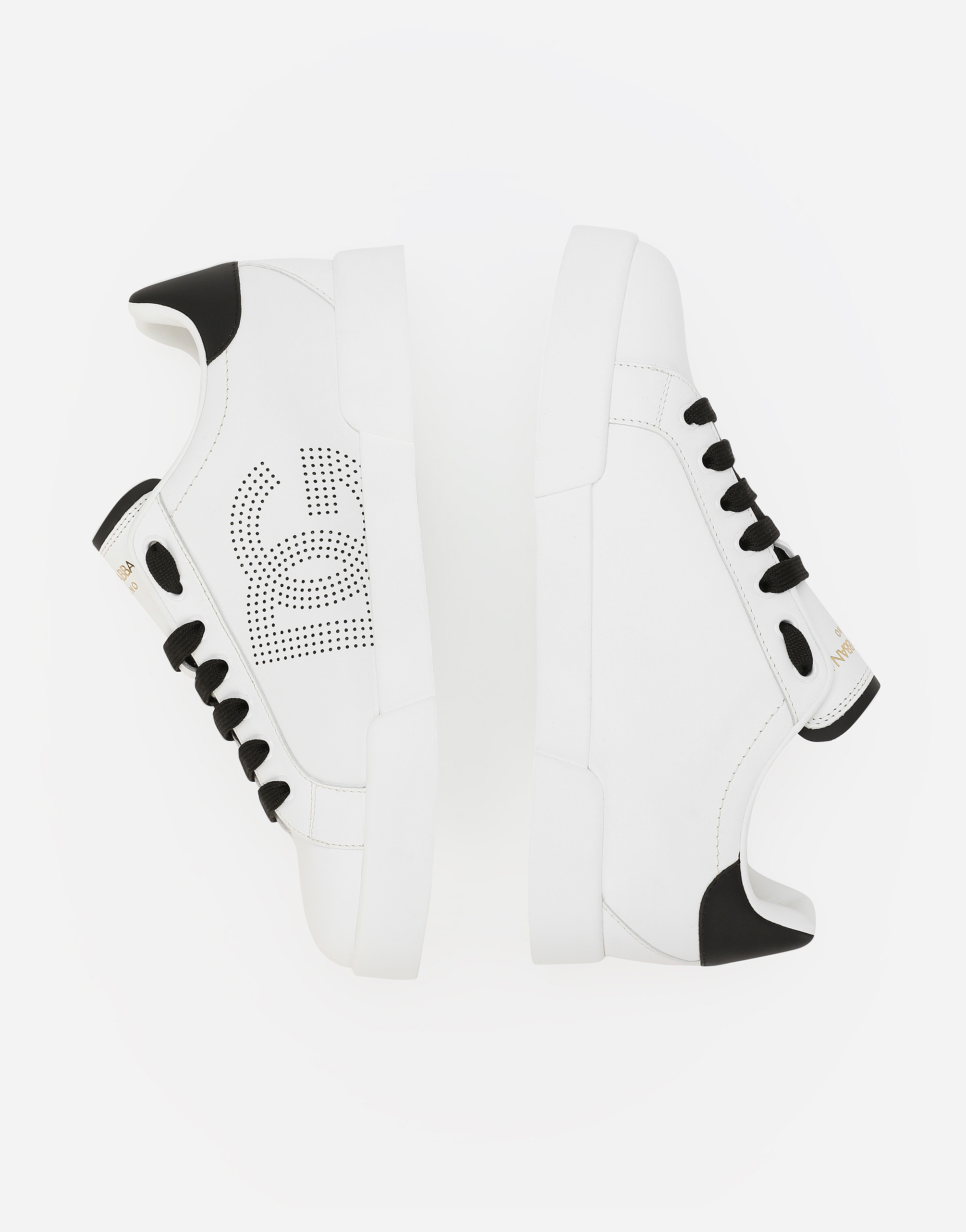 Dolce & Gabbana 'portofino Light' White Sneakers With Perforated Logo On The Side And Logo Patch On The Tongue In Bianco/nero