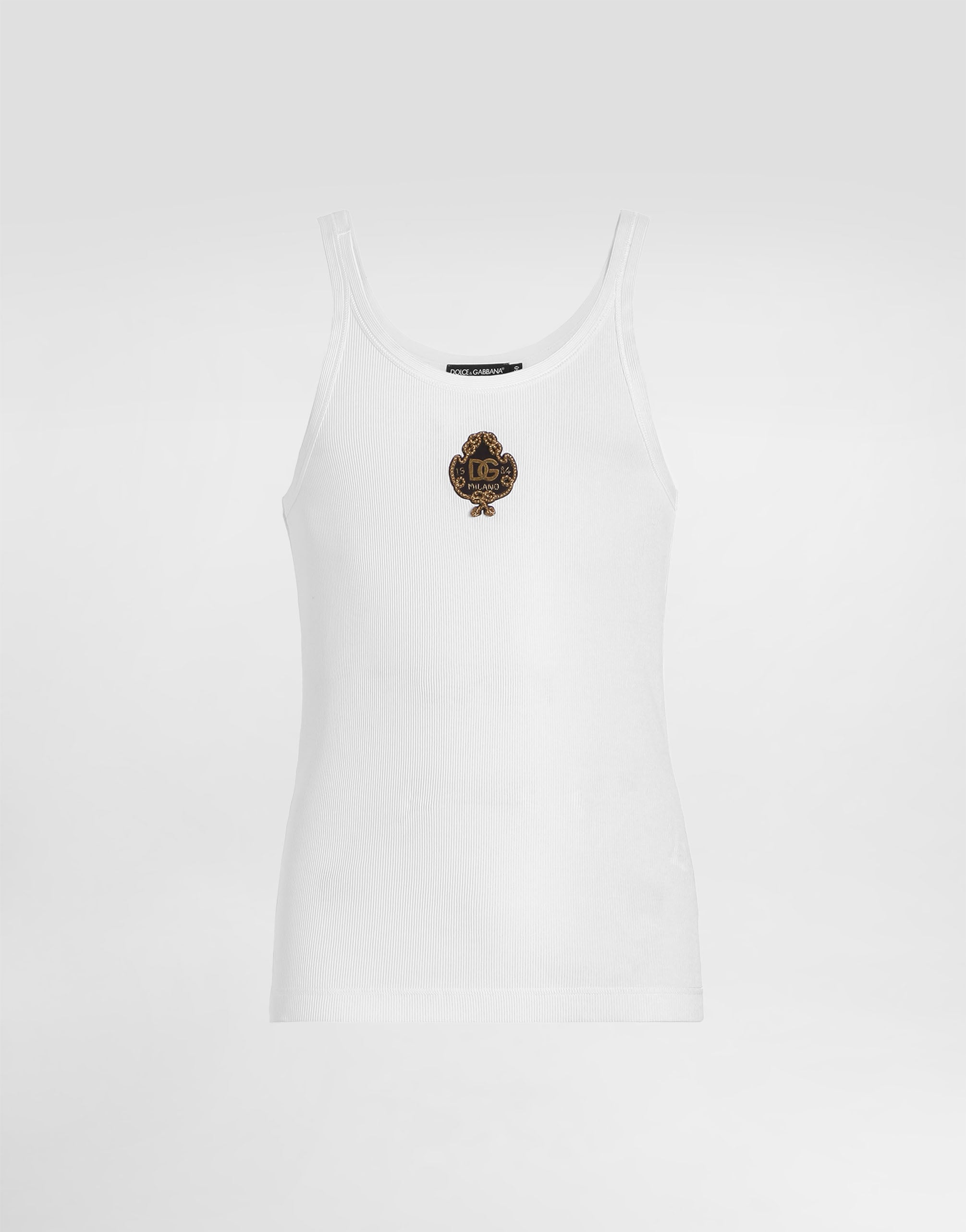 Ribbed jersey tank top with patch in White for Men | Dolce&Gabbana® US