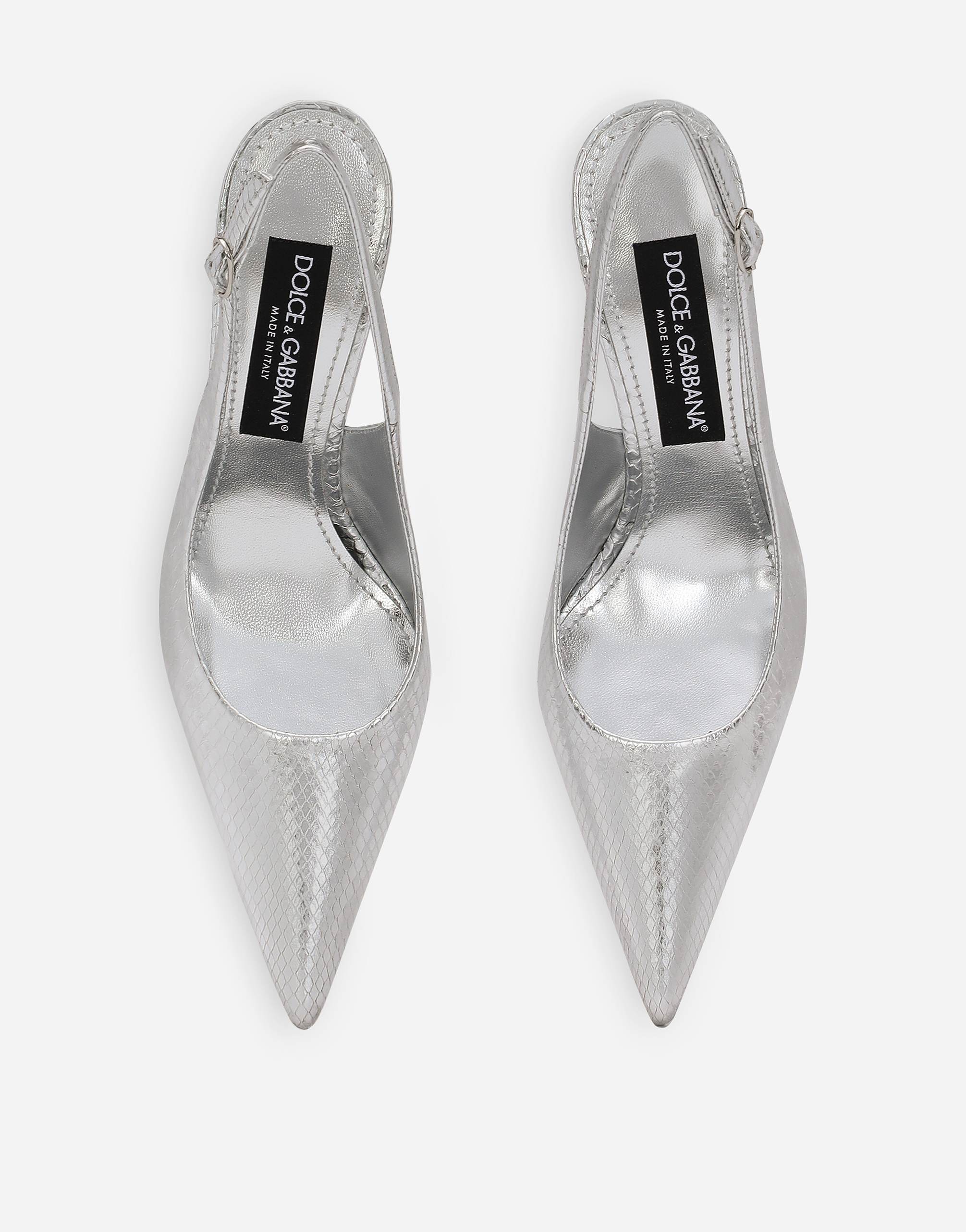 Dolce & Gabbana Lollo Mirrored Leather Slingback Pumps In Silver