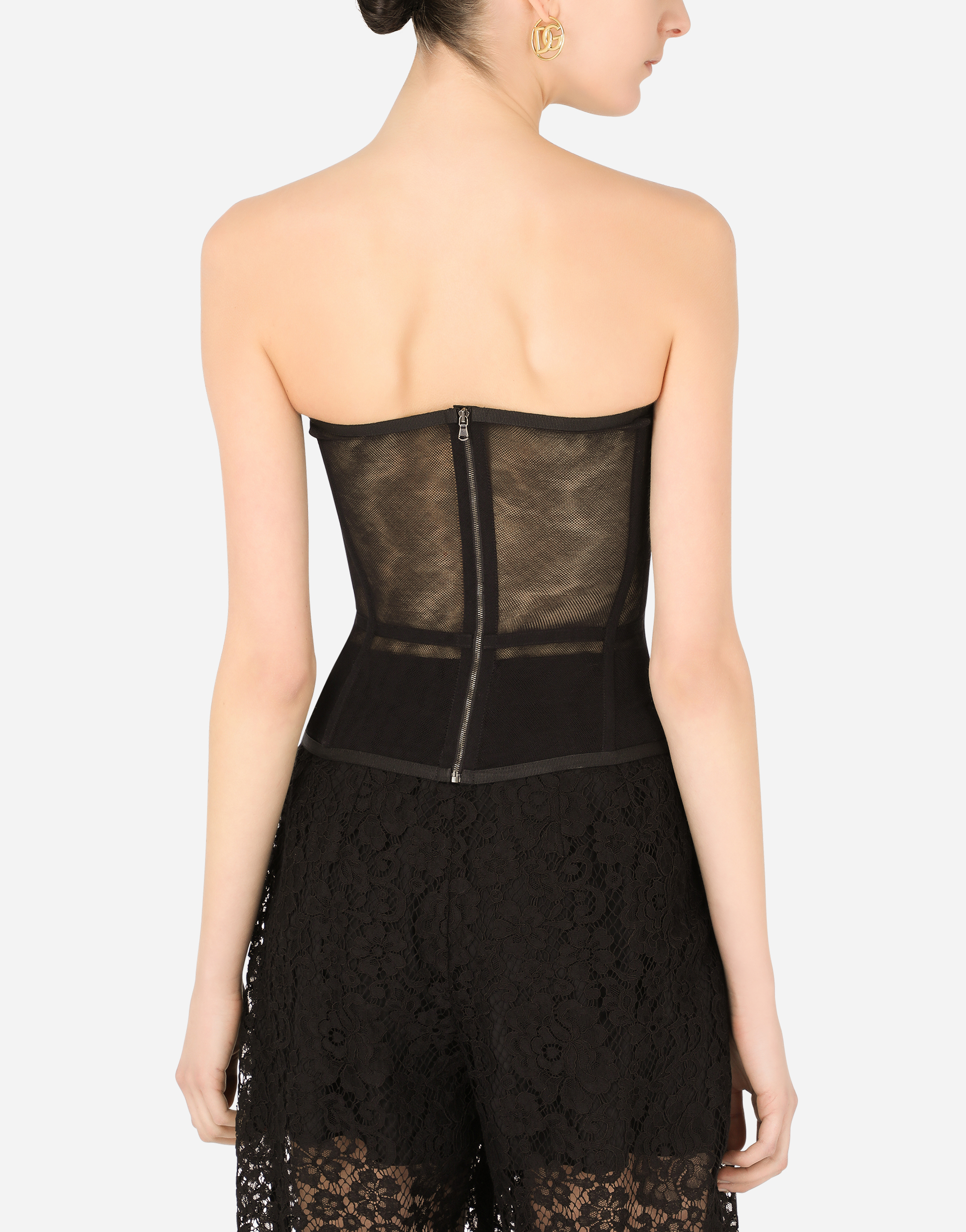 Dolce & Gabbana Sheer Cotton Stretch Tulle Corset In Black