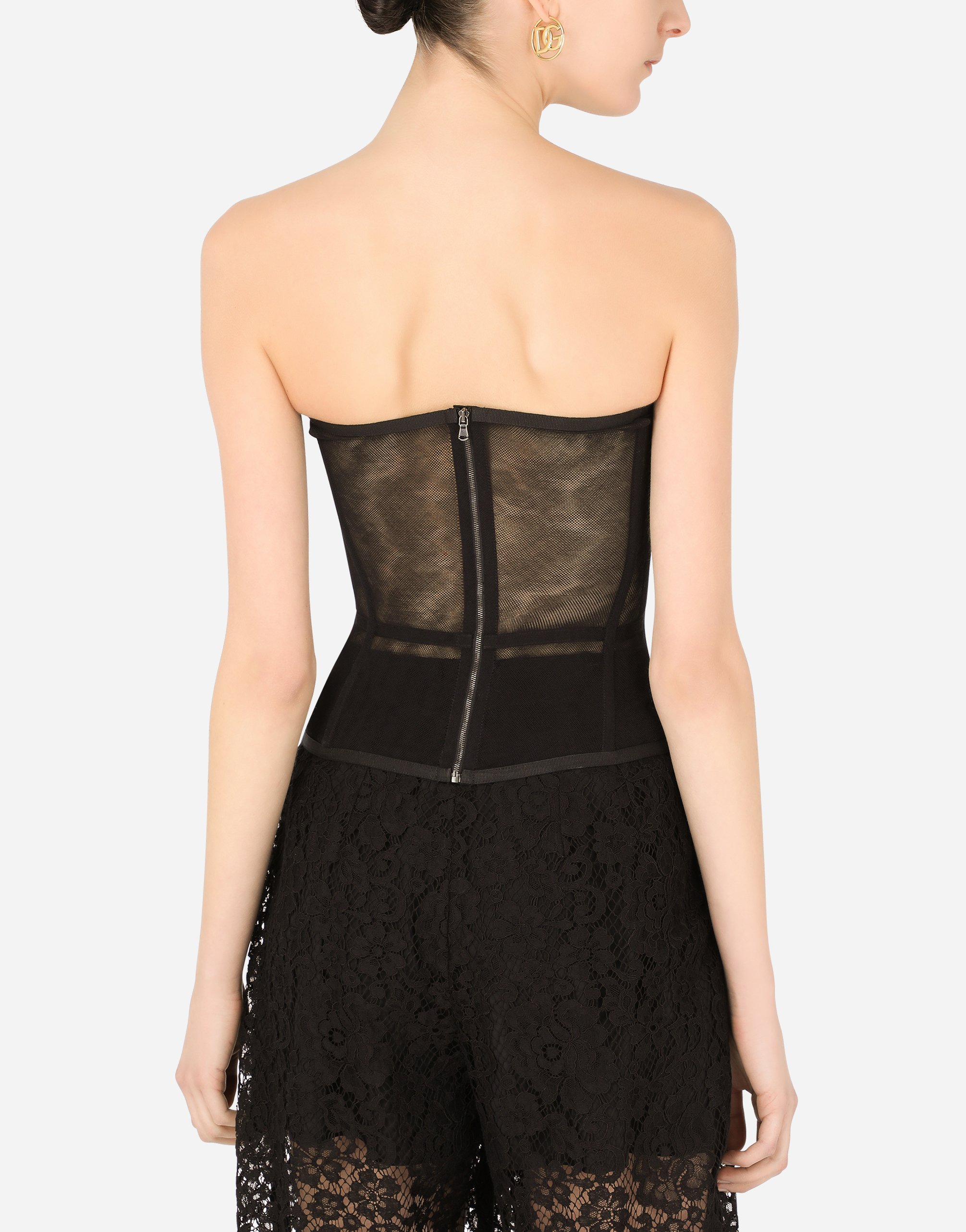 Dolce & Gabbana Sheer Cotton Stretch Tulle Corset In Black