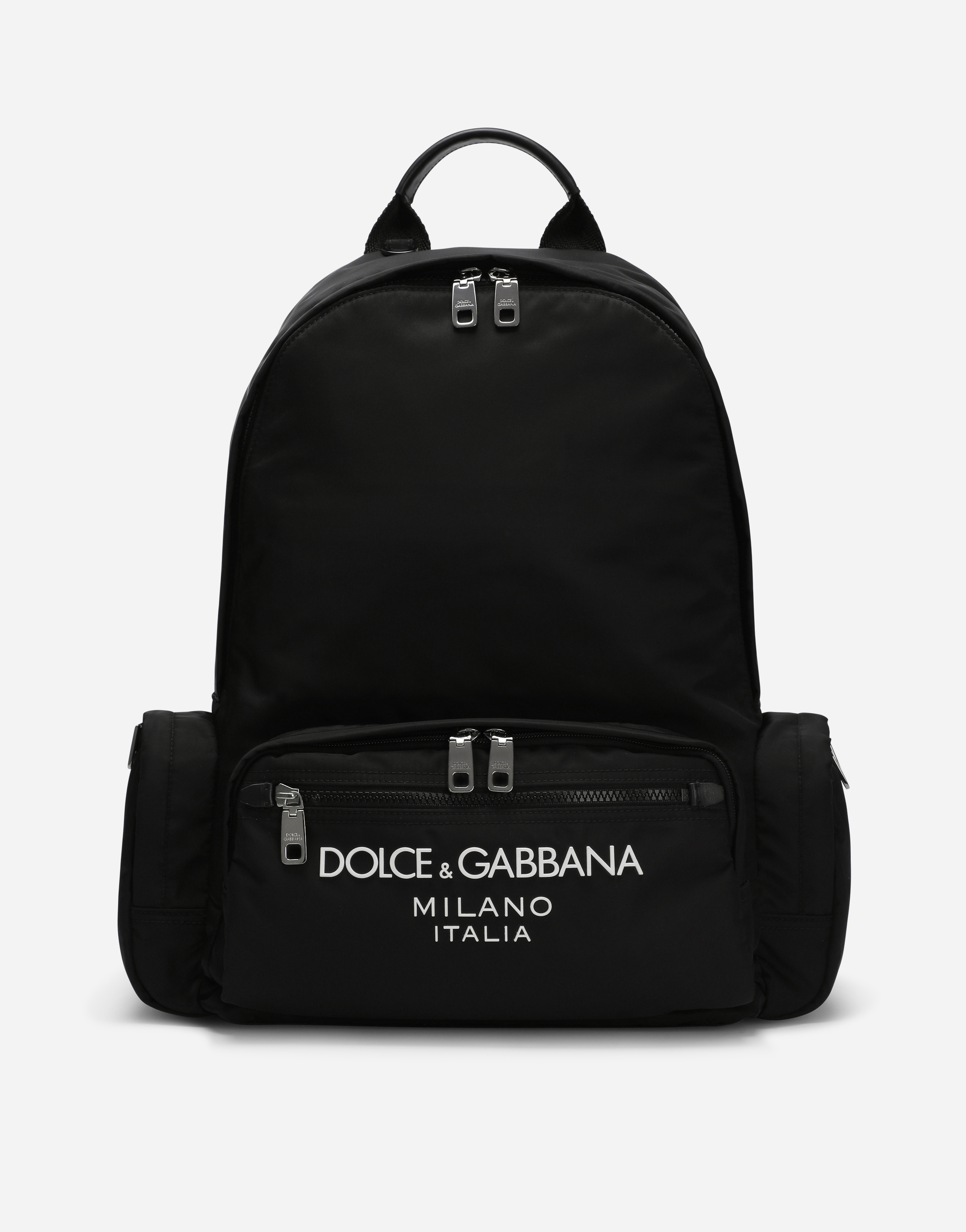 Dolce & Gabbana Nylon Backpack With Rubberized Logo In Black