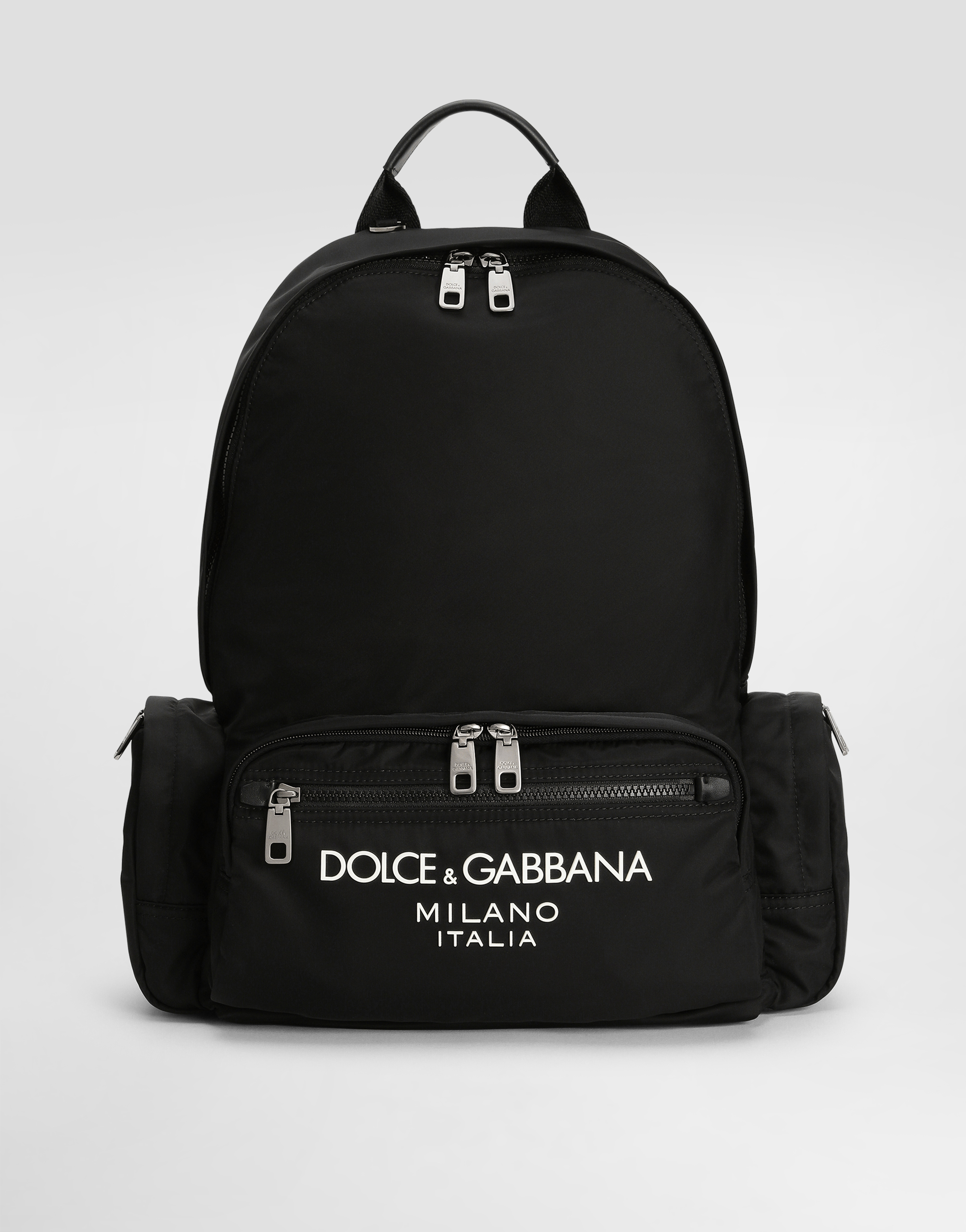 Dolce & Gabbana Nylon Backpack With Rubberized Logo In Black