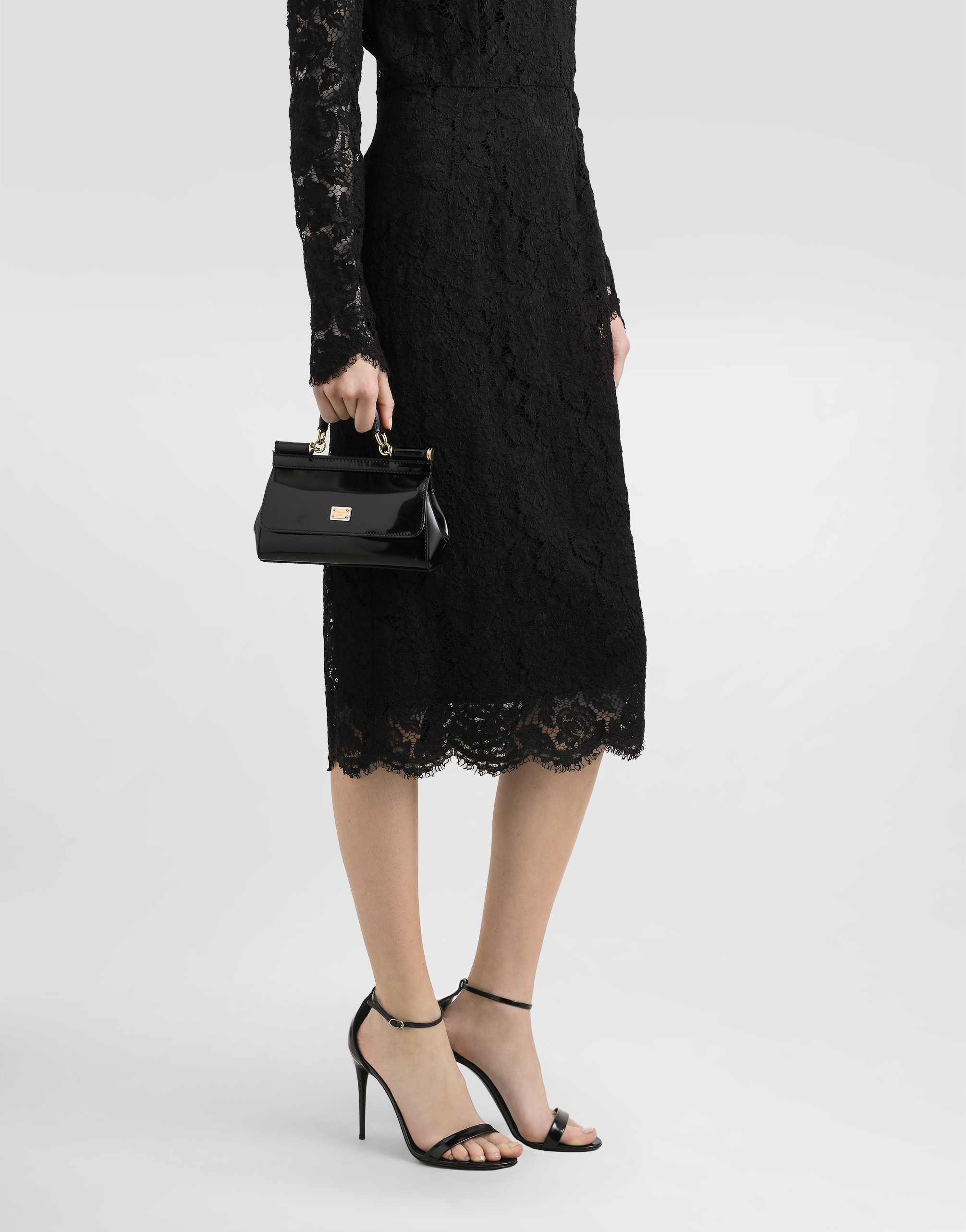Dolce & Gabbana Small Sicily Bag In Polished Calfskin In Black