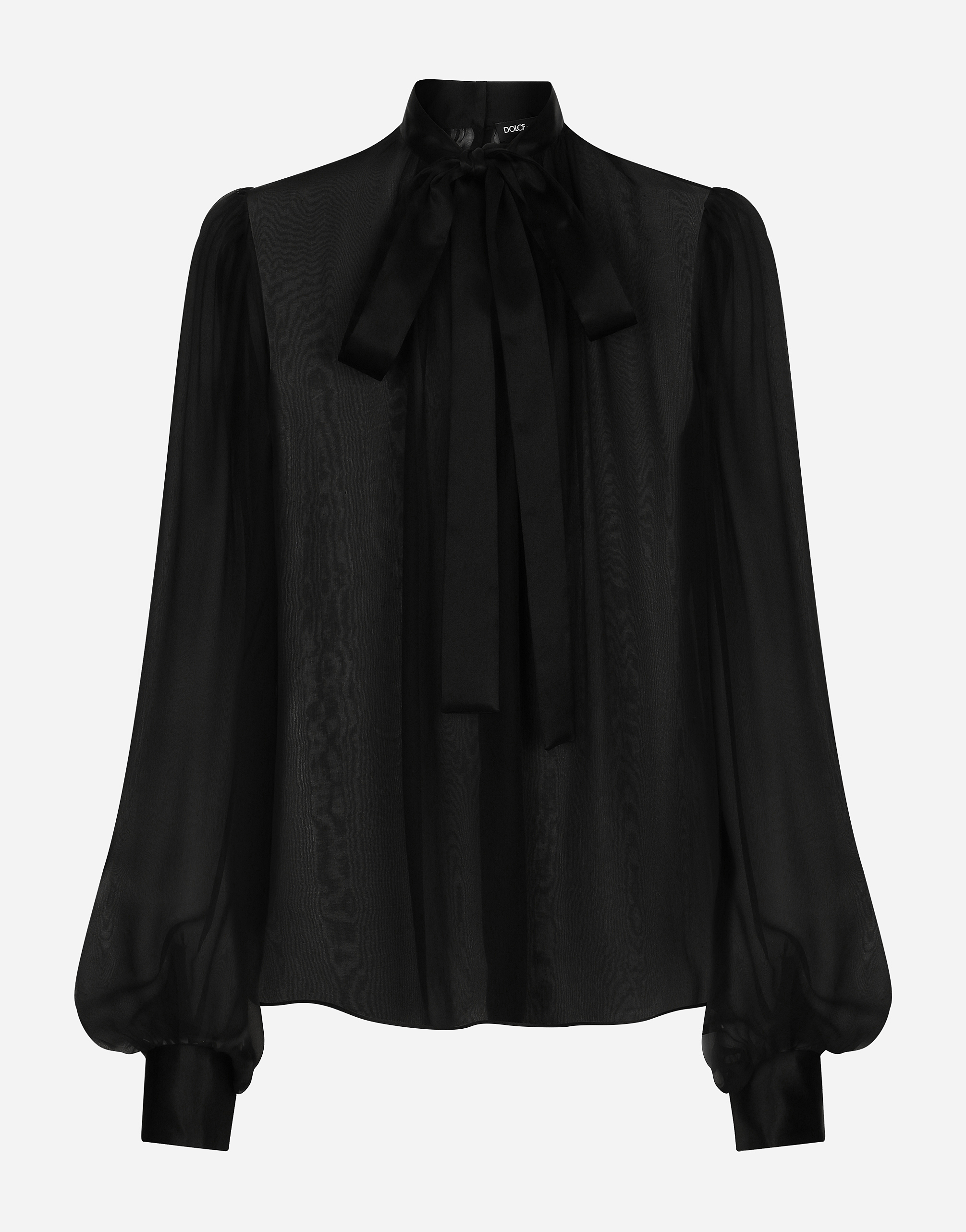 Dolce & Gabbana Casual Silk Crepe Bishop Sleeves Halterneck Top In Black