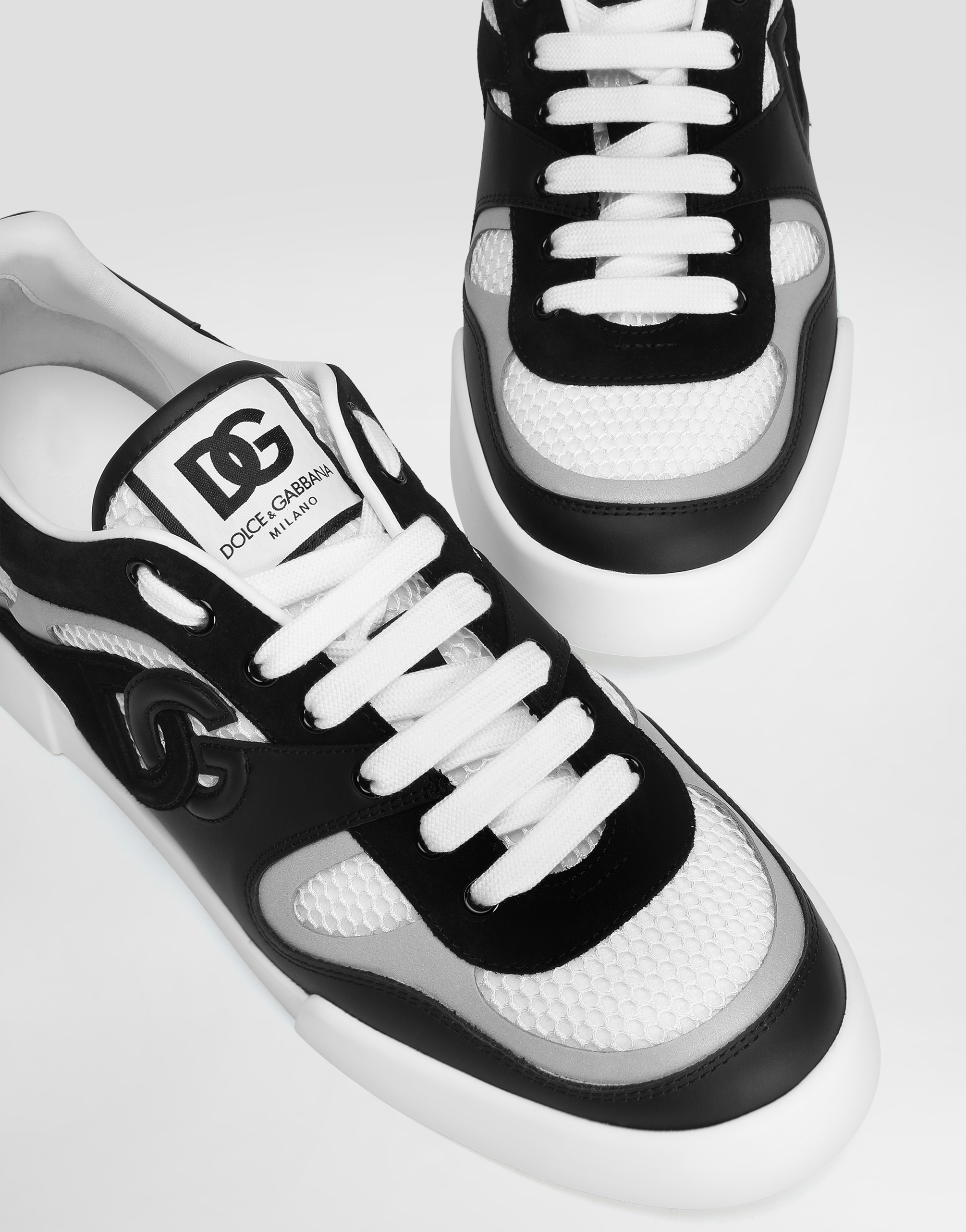 Dolce & Gabbana Portofino Light Low-top Mesh And Leather Sneakers In Multicolor