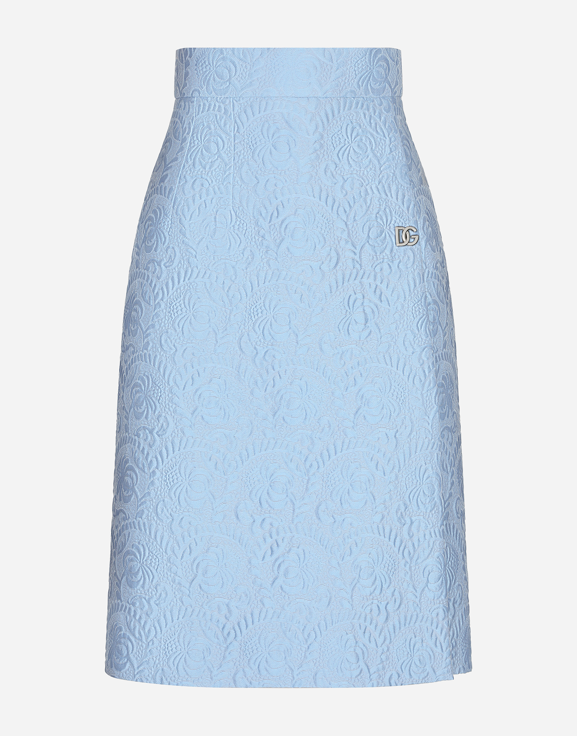 Dolce & Gabbana Floral Quilted Jacquard Midi Skirt With Dg Logo - Woman Skirts Azure