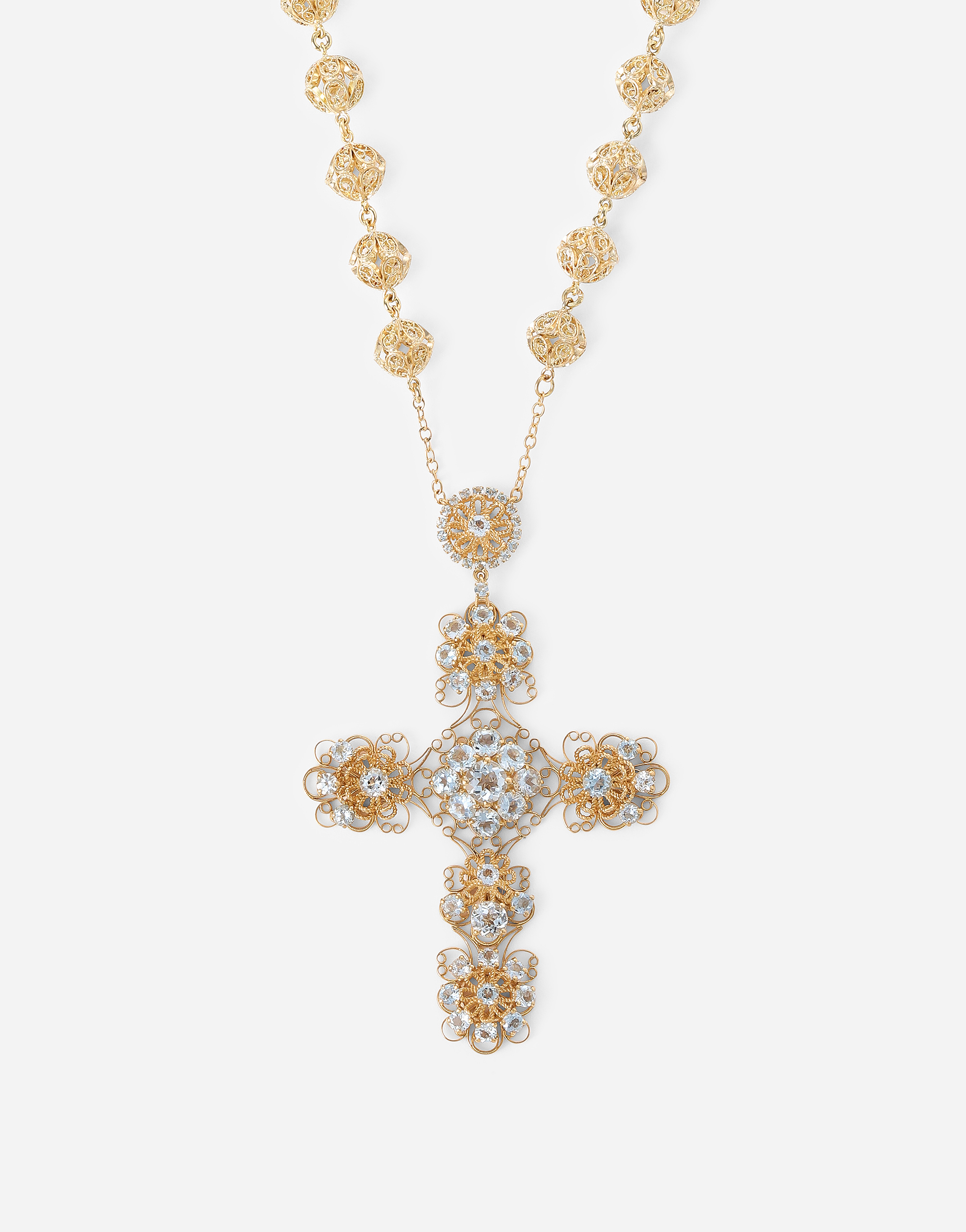 Shop Dolce & Gabbana Pizzo Necklace In Yellow 18kt Gold With Aquamarines