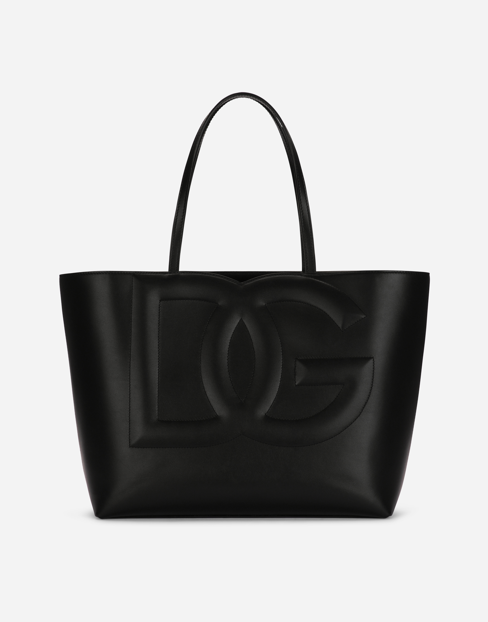 Dolce & Gabbana Medium Calfskin Logo Shopper In Black