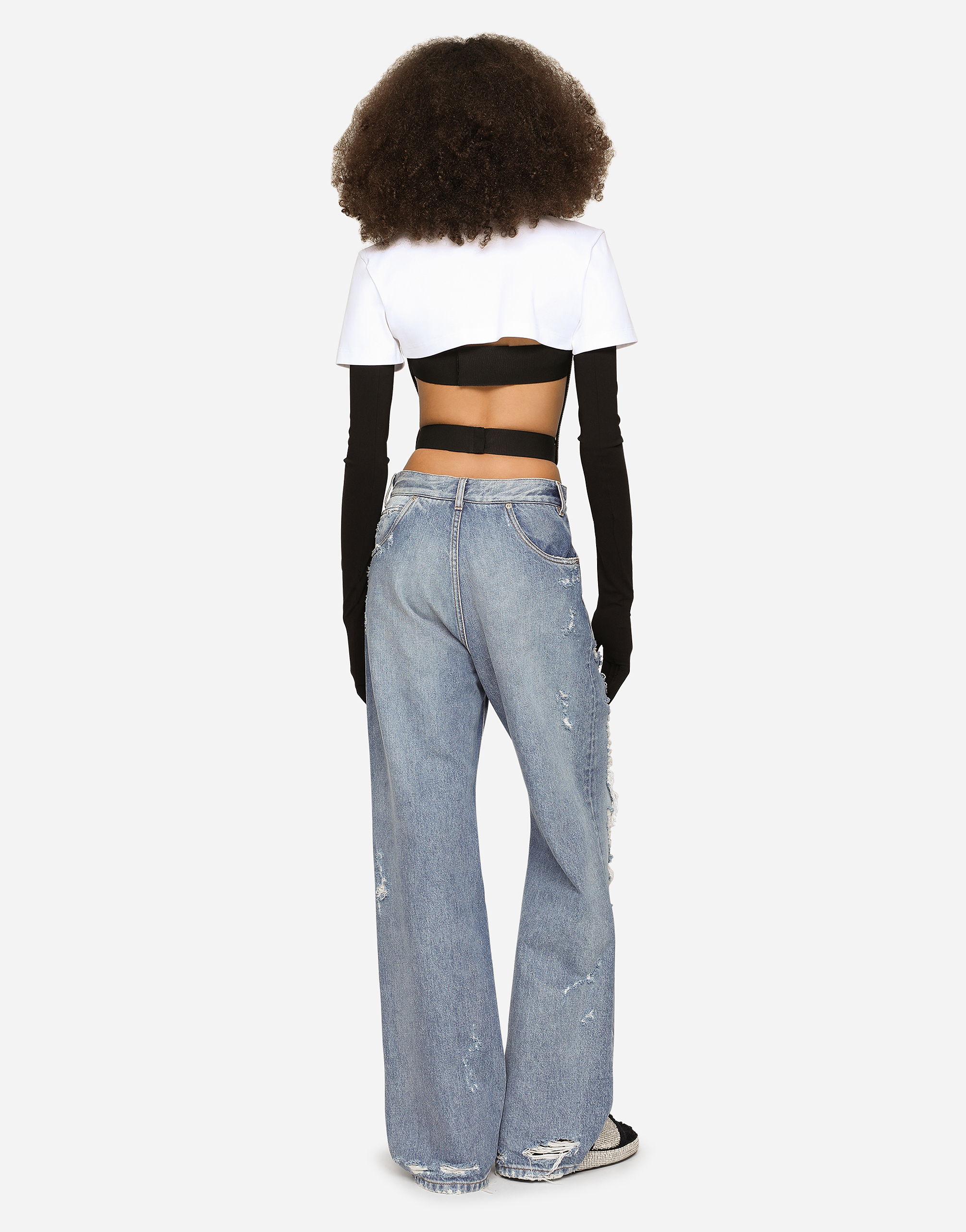 DOLCE & GABBANA KIM DOLCE&GABBANA CROPPED JERSEY T-SHIRT WITH “KIM DOLCE&GABBANA” TAG