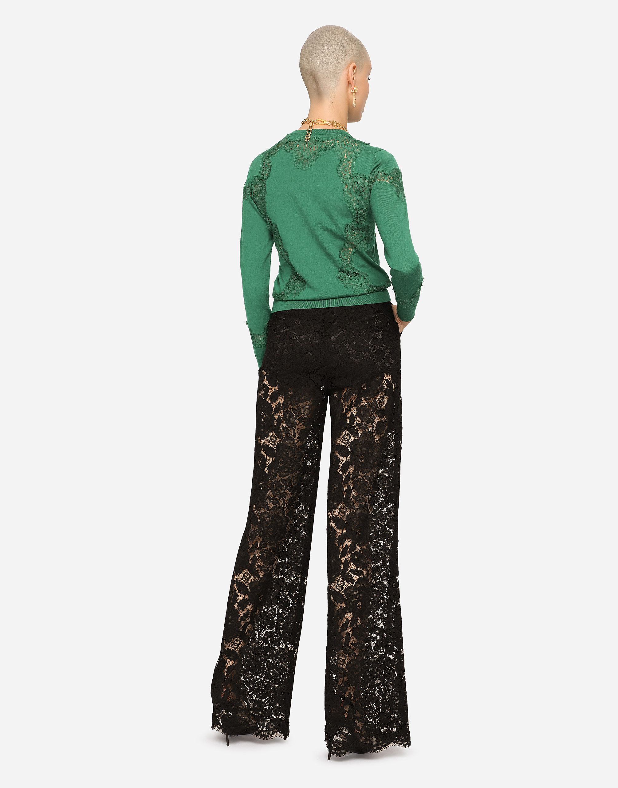 DOLCE & GABBANA CASHMERE AND SILK SWEATER WITH LACE INLAY