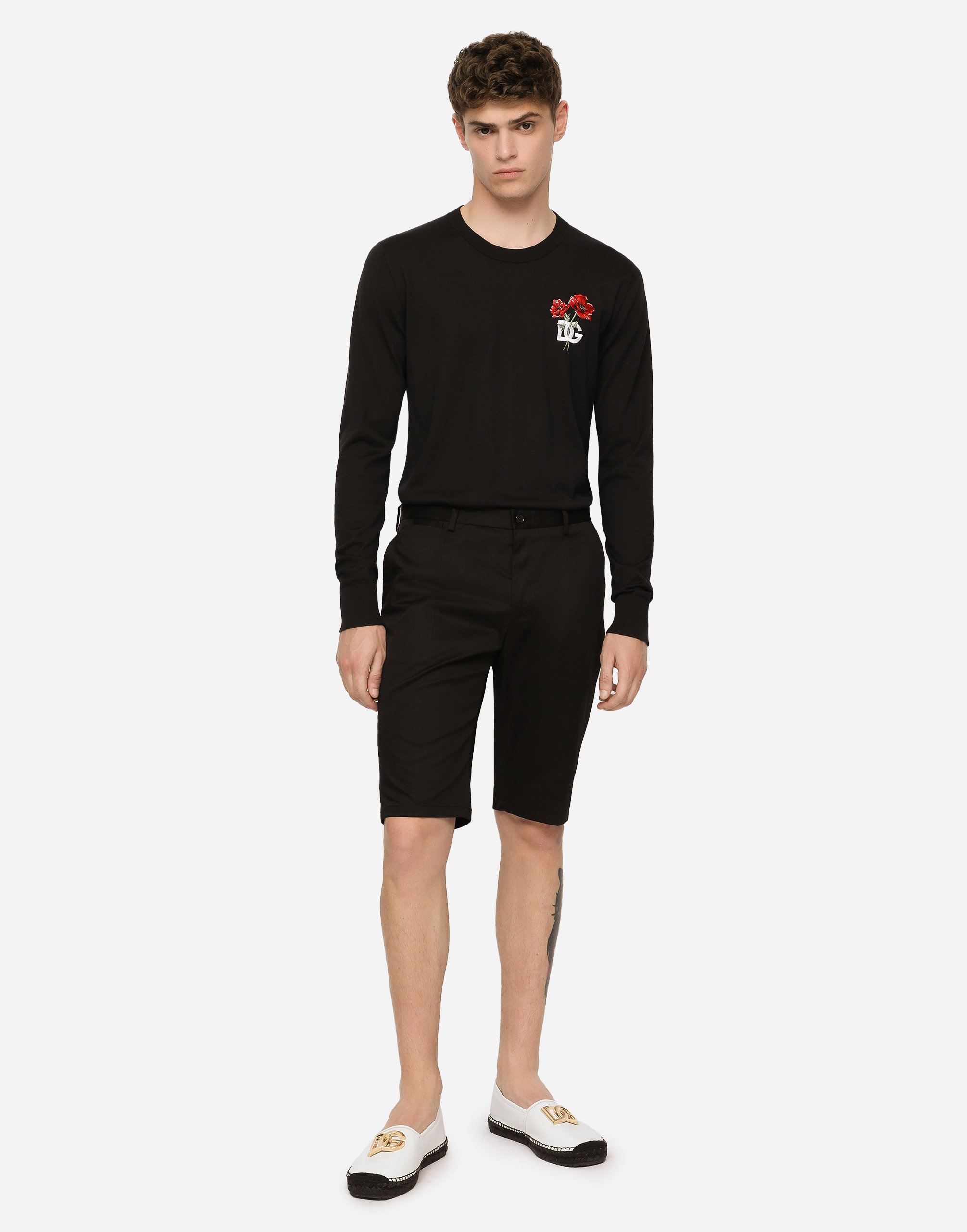 Stretch cotton shorts with DG embroidery