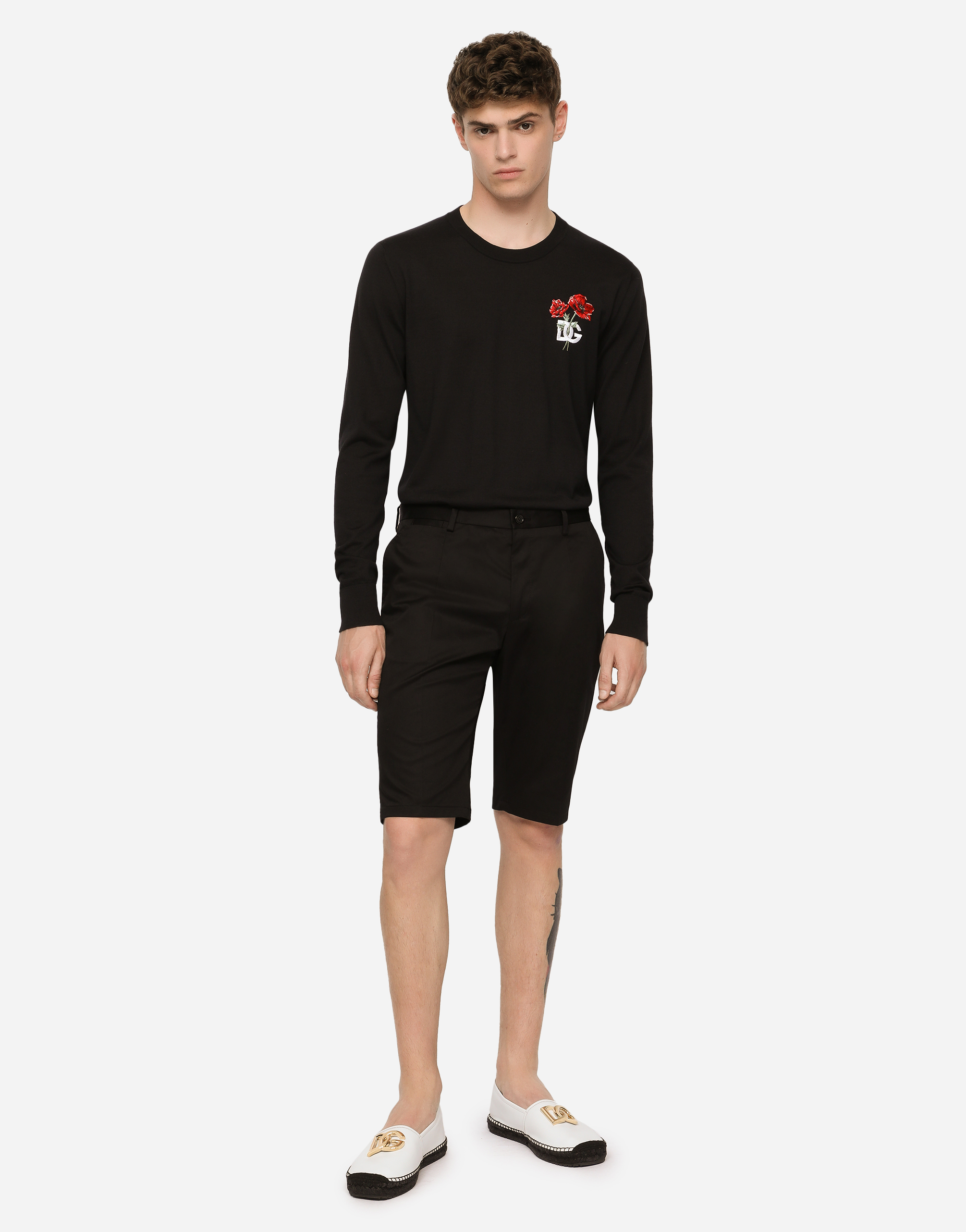  Dolce & Gabbana Stretch Cotton Shorts With Dg Embroidery - Mann Hosen Und Shorts Schwarz Baumwolle 54 