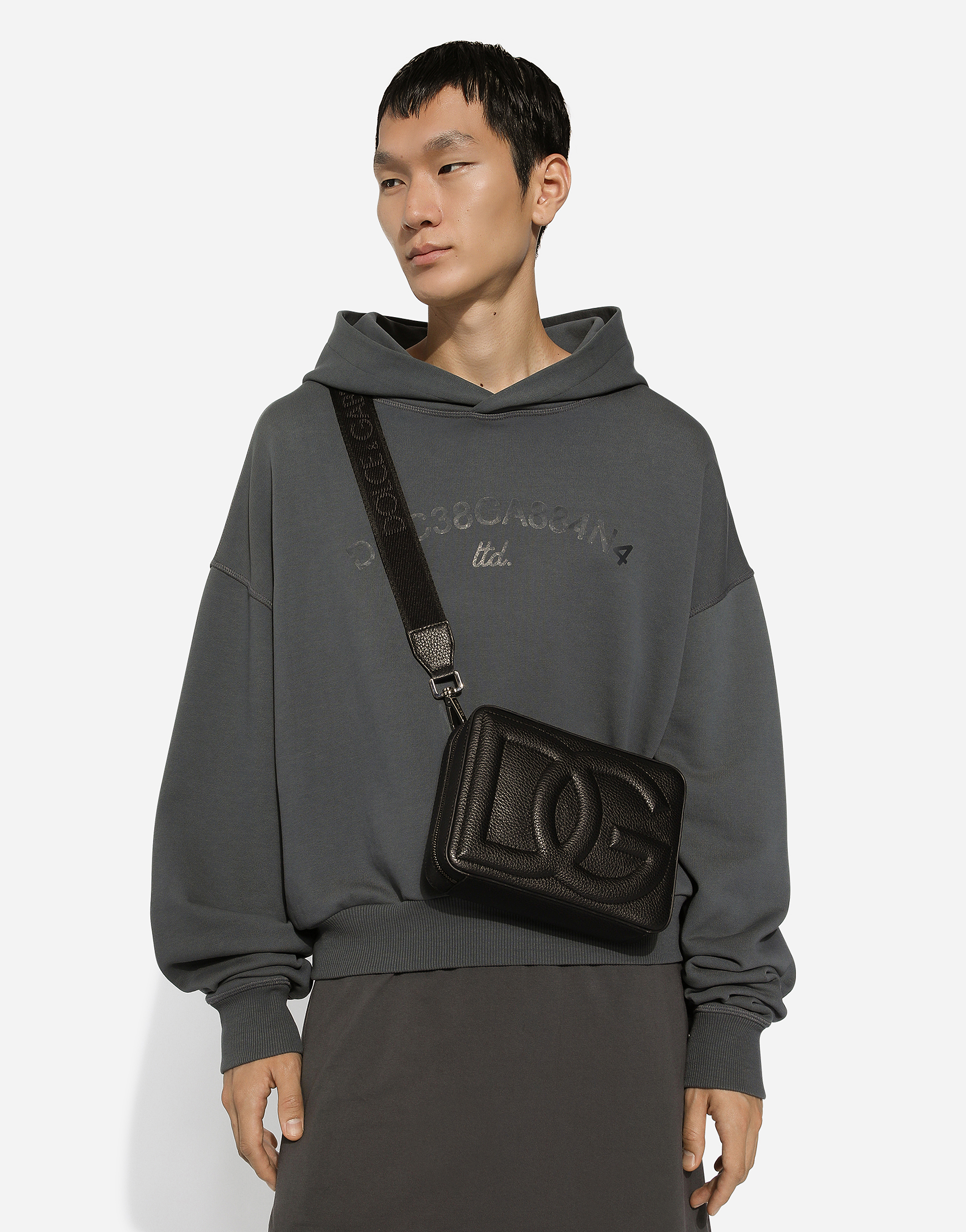 Shop Dolce & Gabbana Cropped Hoodie With Dolce&gabbana Logo In Gris