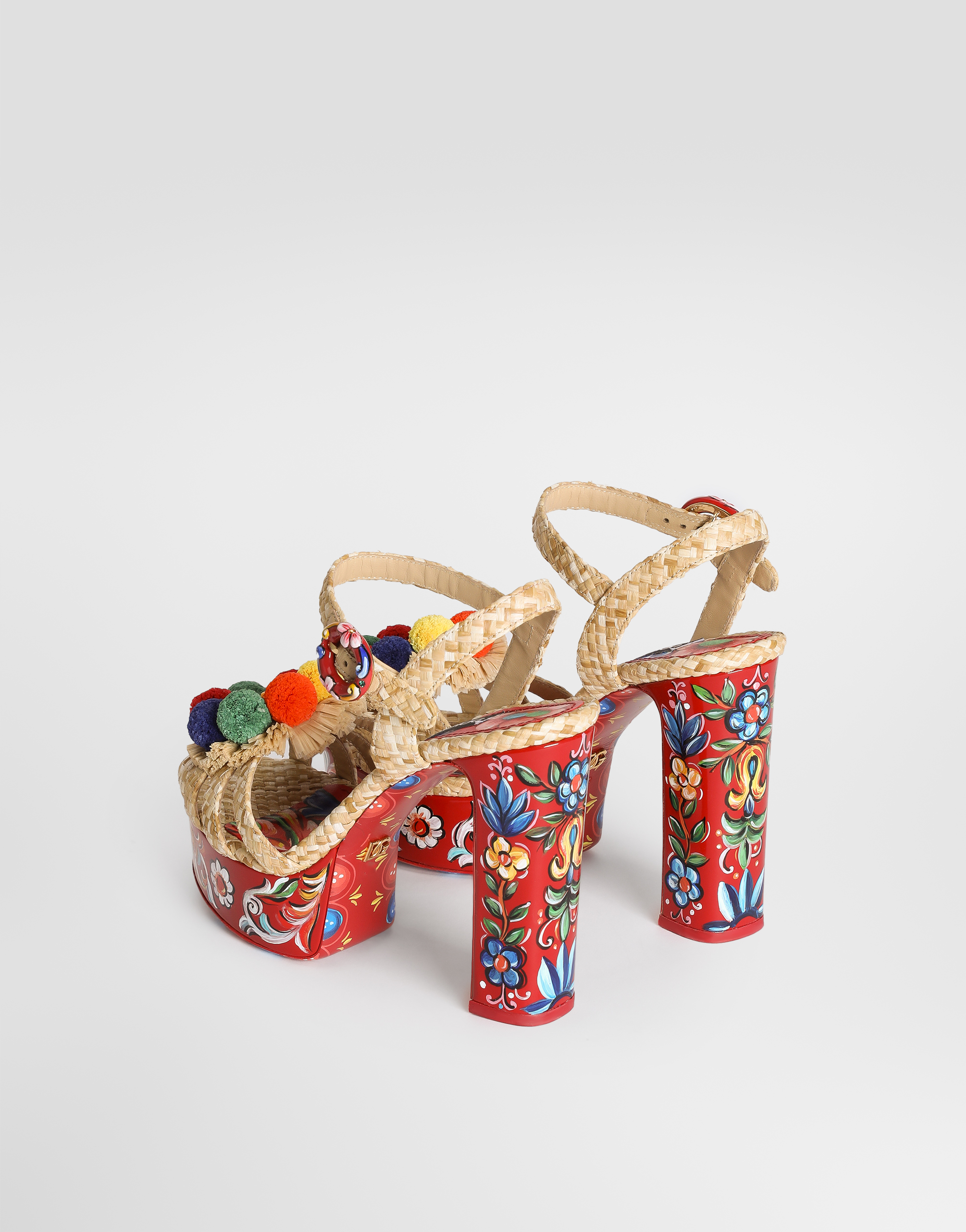 Dolce & Gabbana Keira Platform Heel Sandals Pompons Flowers In Multi