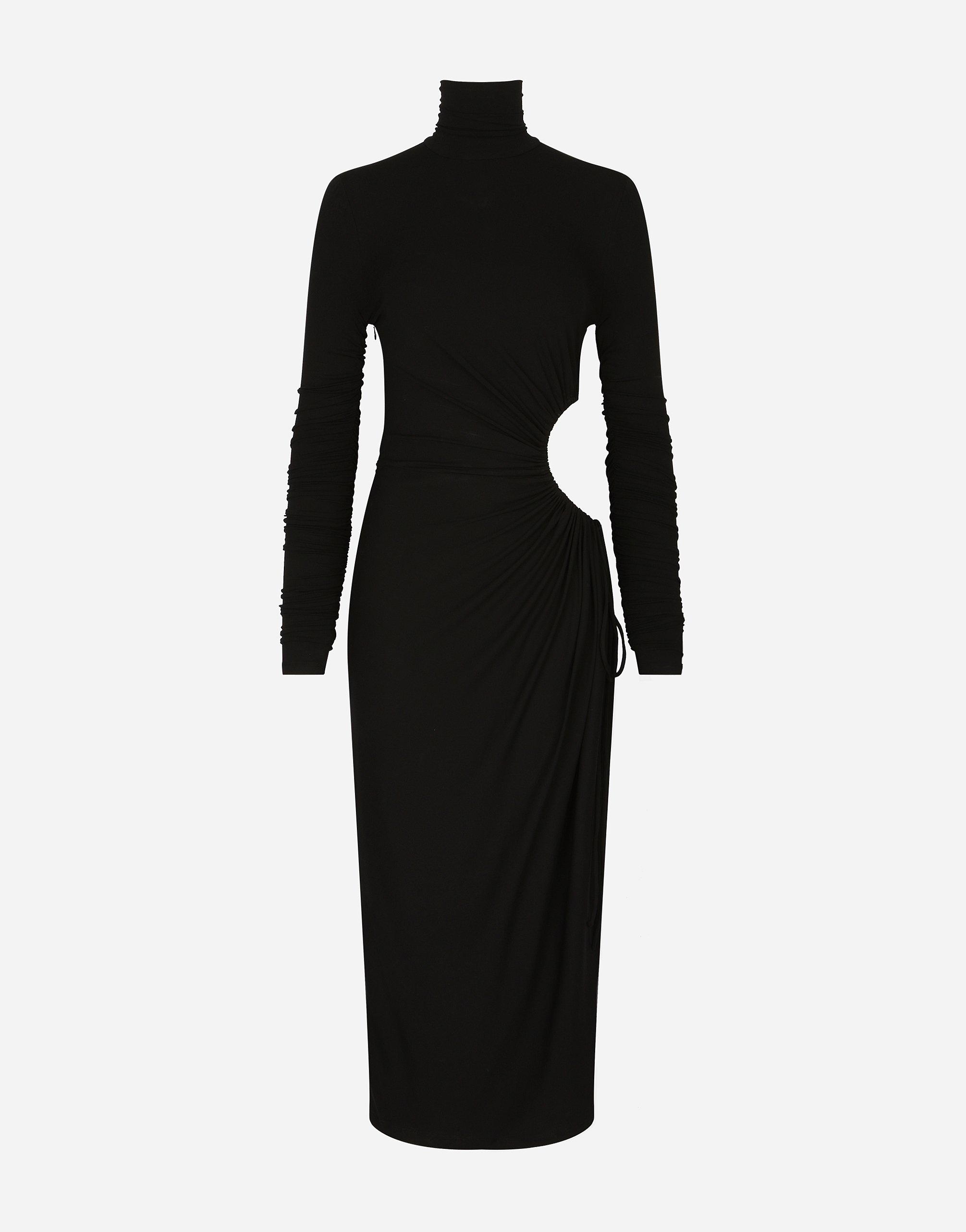 Dolce & Gabbana High-necked Jersey Calf-length Dress With Cut-out - Woman Dresses Black Viscose