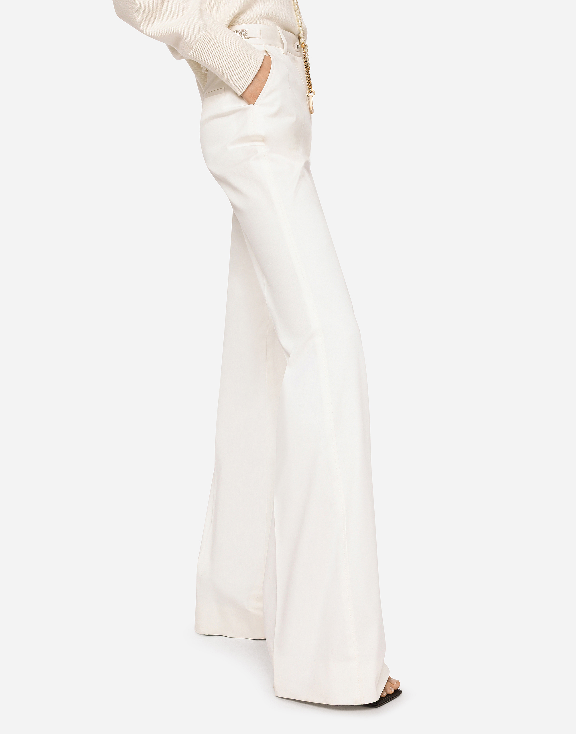 Shop Dolce & Gabbana Flared Drill Pants In White