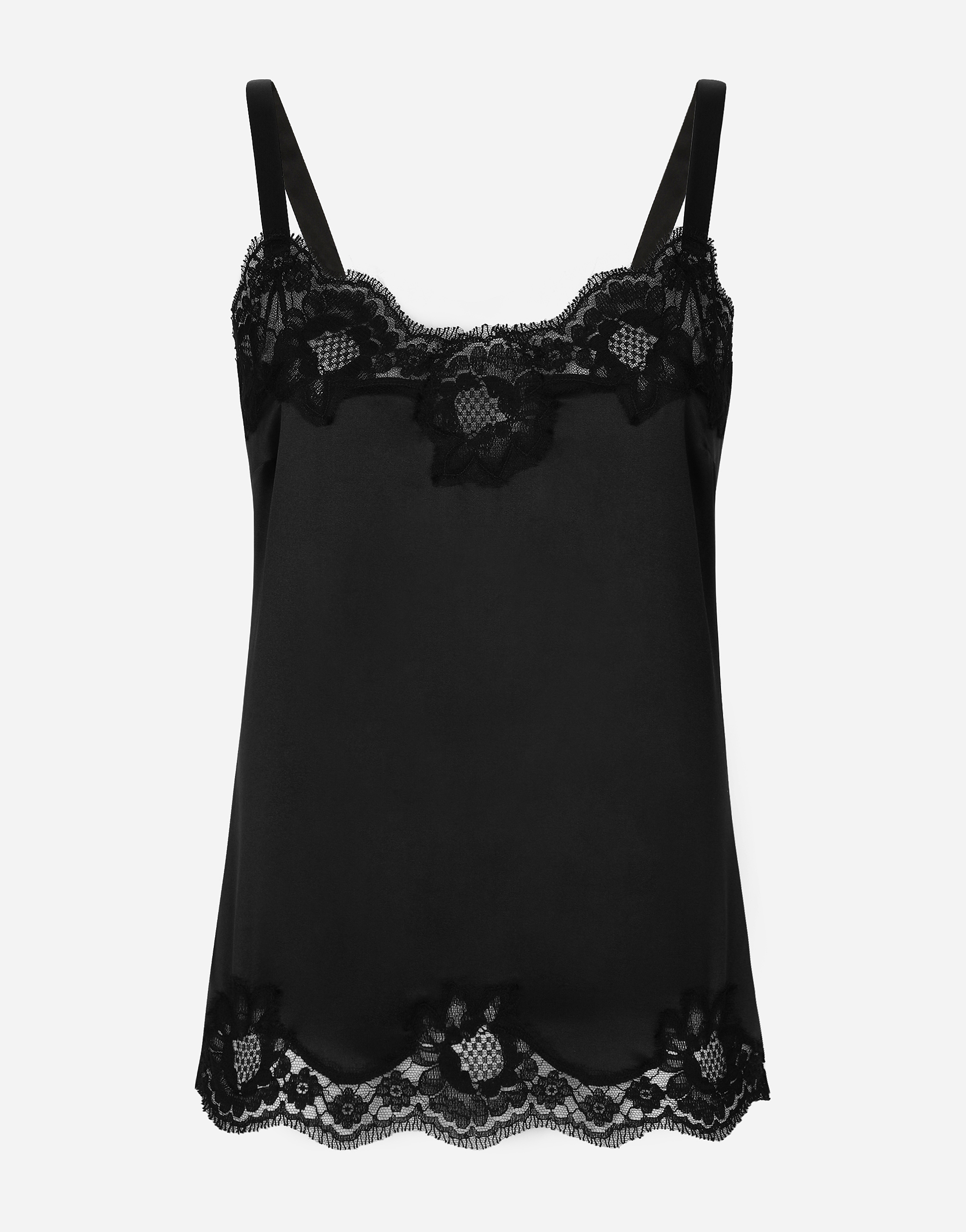 Shop Dolce & Gabbana Hemdchen Aus Satin Mit Spitzendetails In Black
