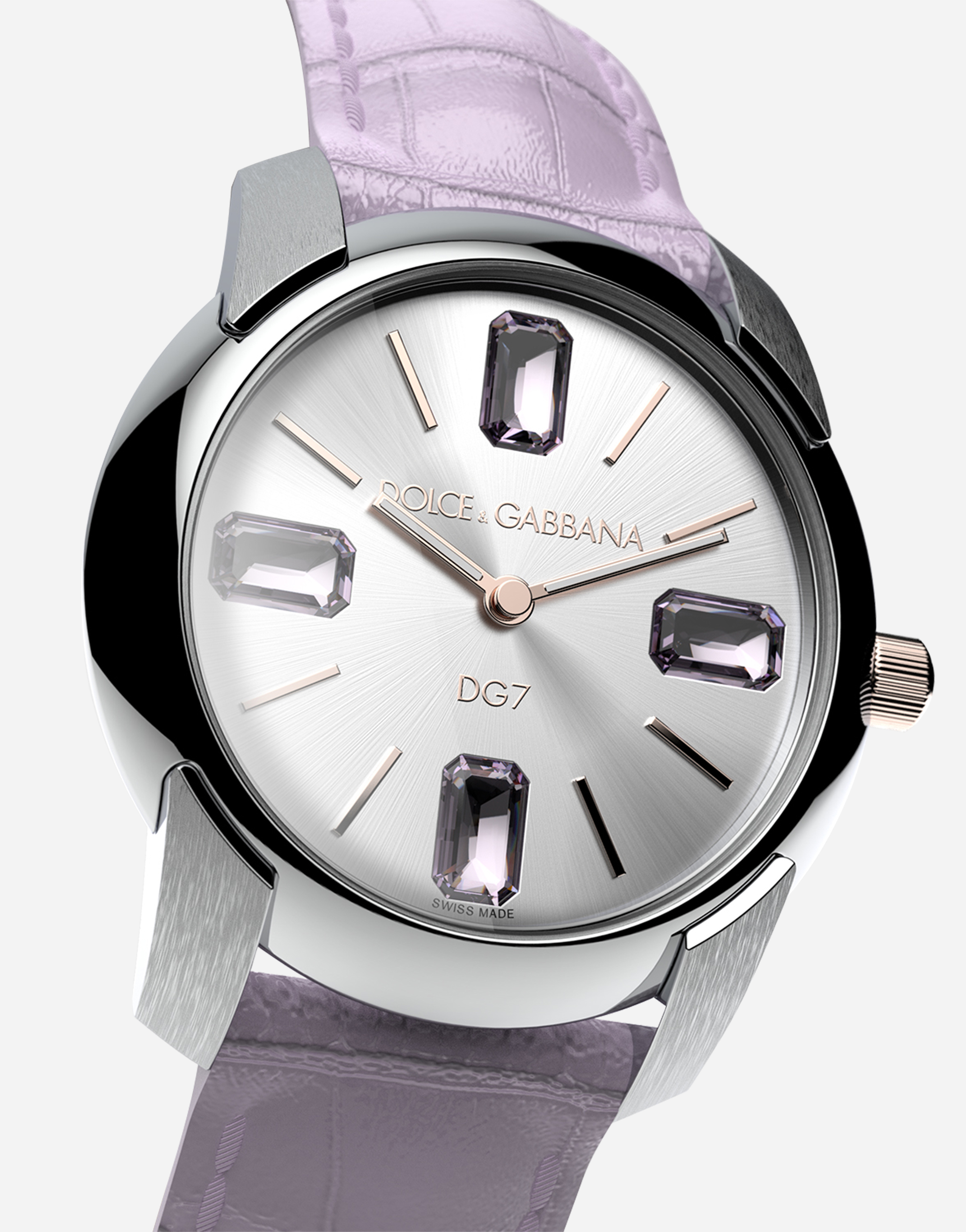Dolce & Gabbana Watch With Alligator Strap In Mauve