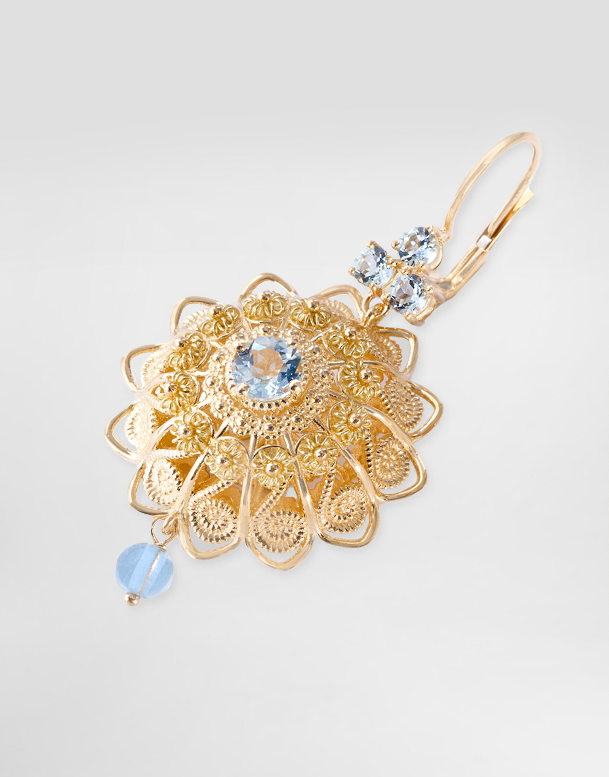 Filigree Earrings 18-carat yellow gold and aquamarines