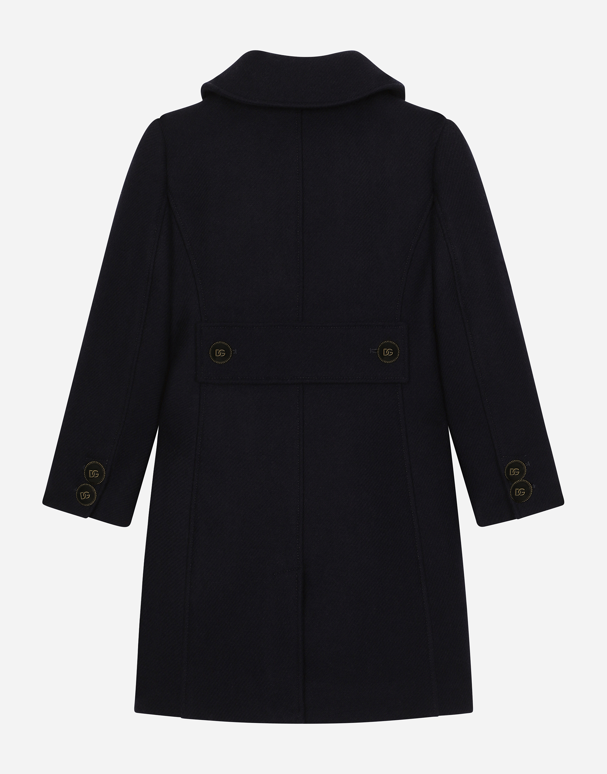 Double-breasted wool coat with branded buttons
