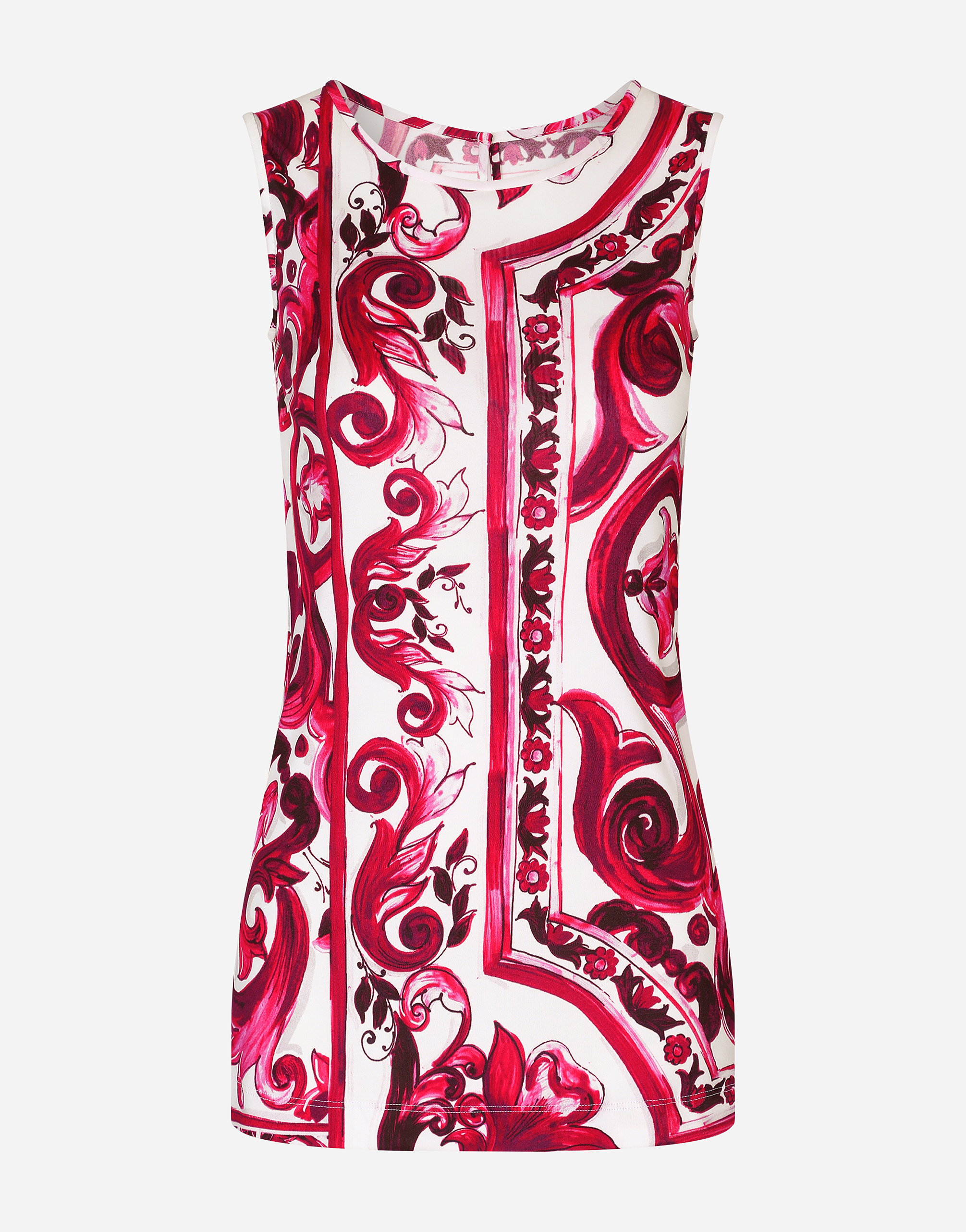 Shop Dolce & Gabbana Sleeveless Organzine Top With Majolica Print In Multicolor