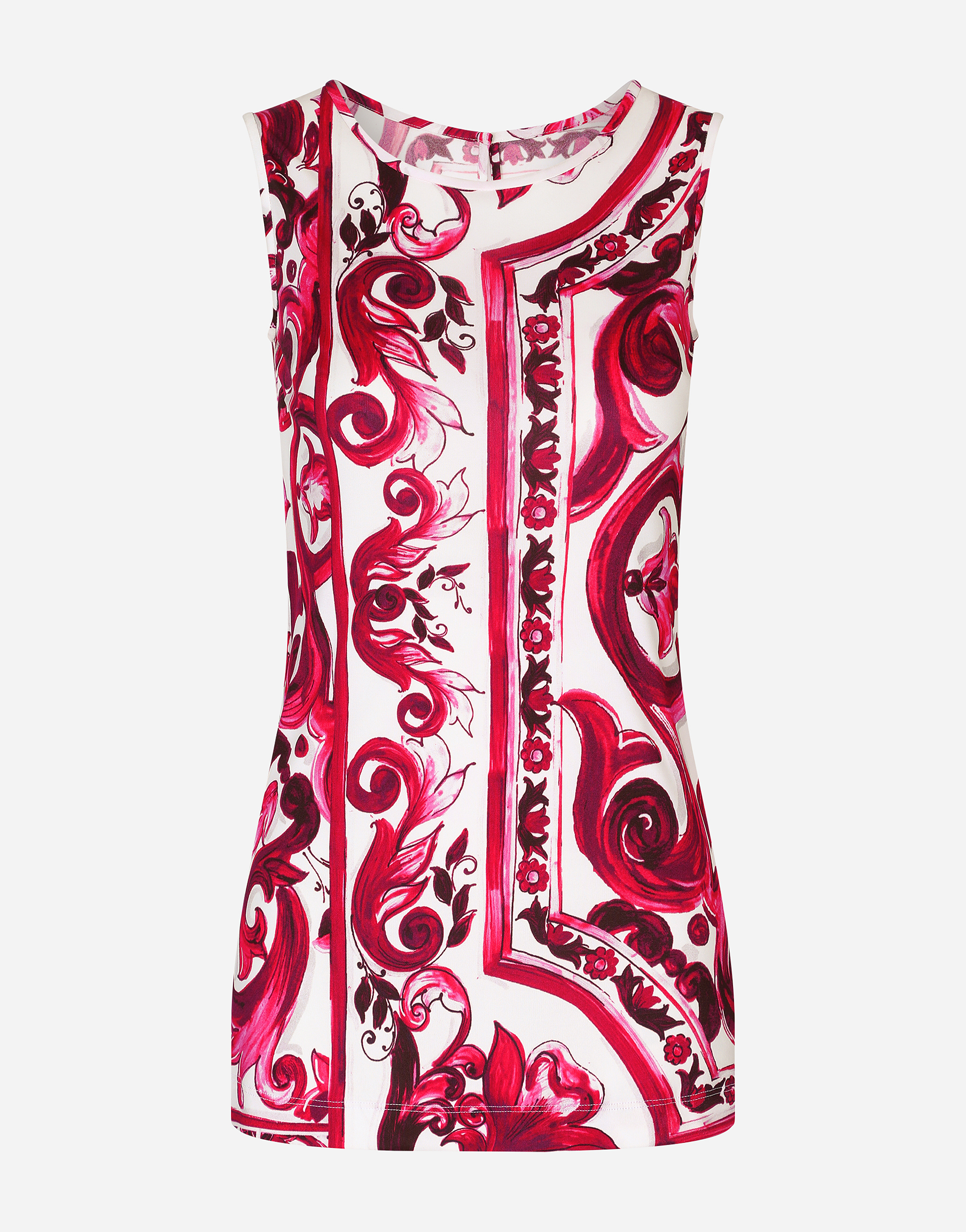 Dolce & Gabbana Majolica Print Tank Top In Tris_maioliche_fuxia