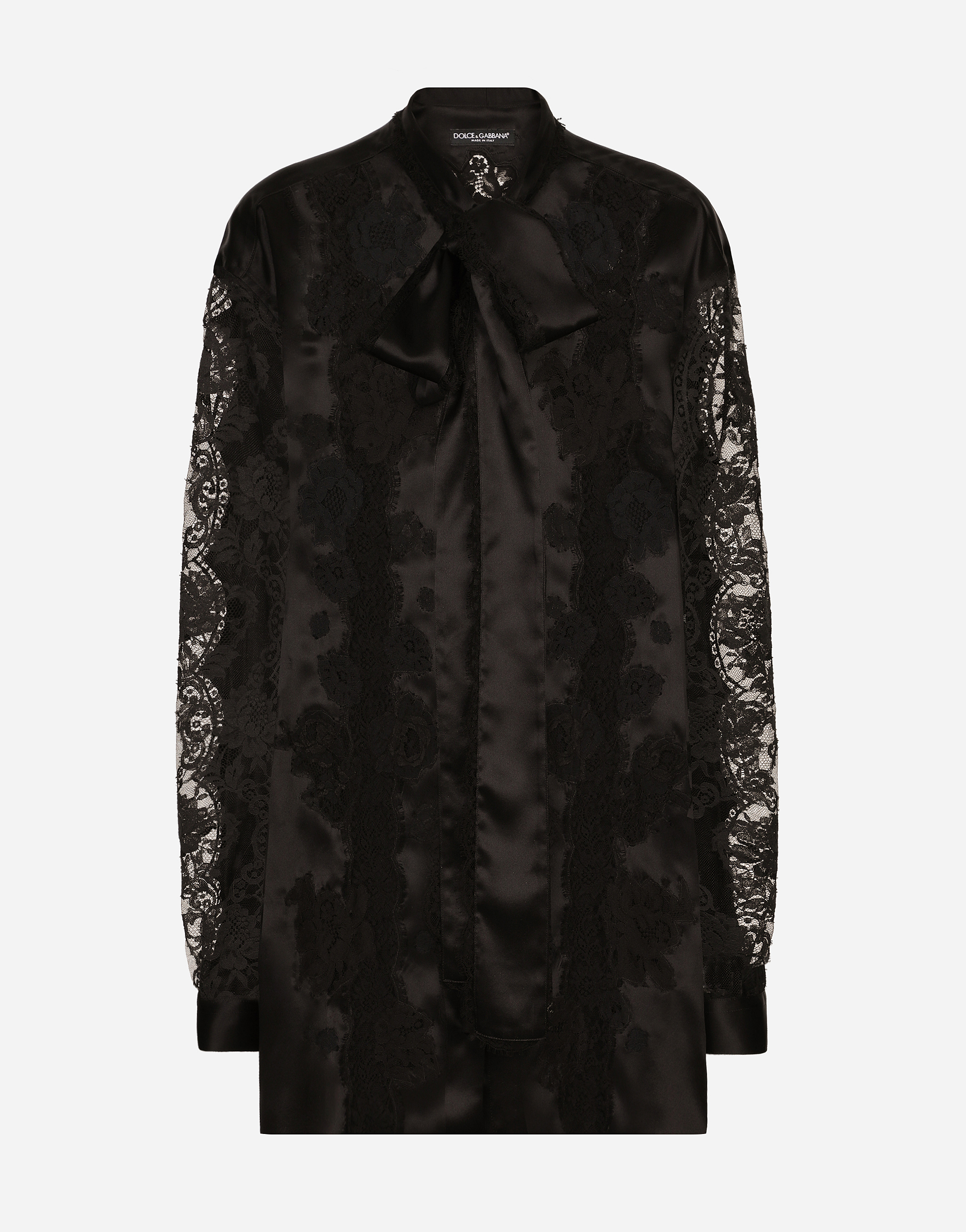 Oversize silk satin and lace shirt in Black for Women