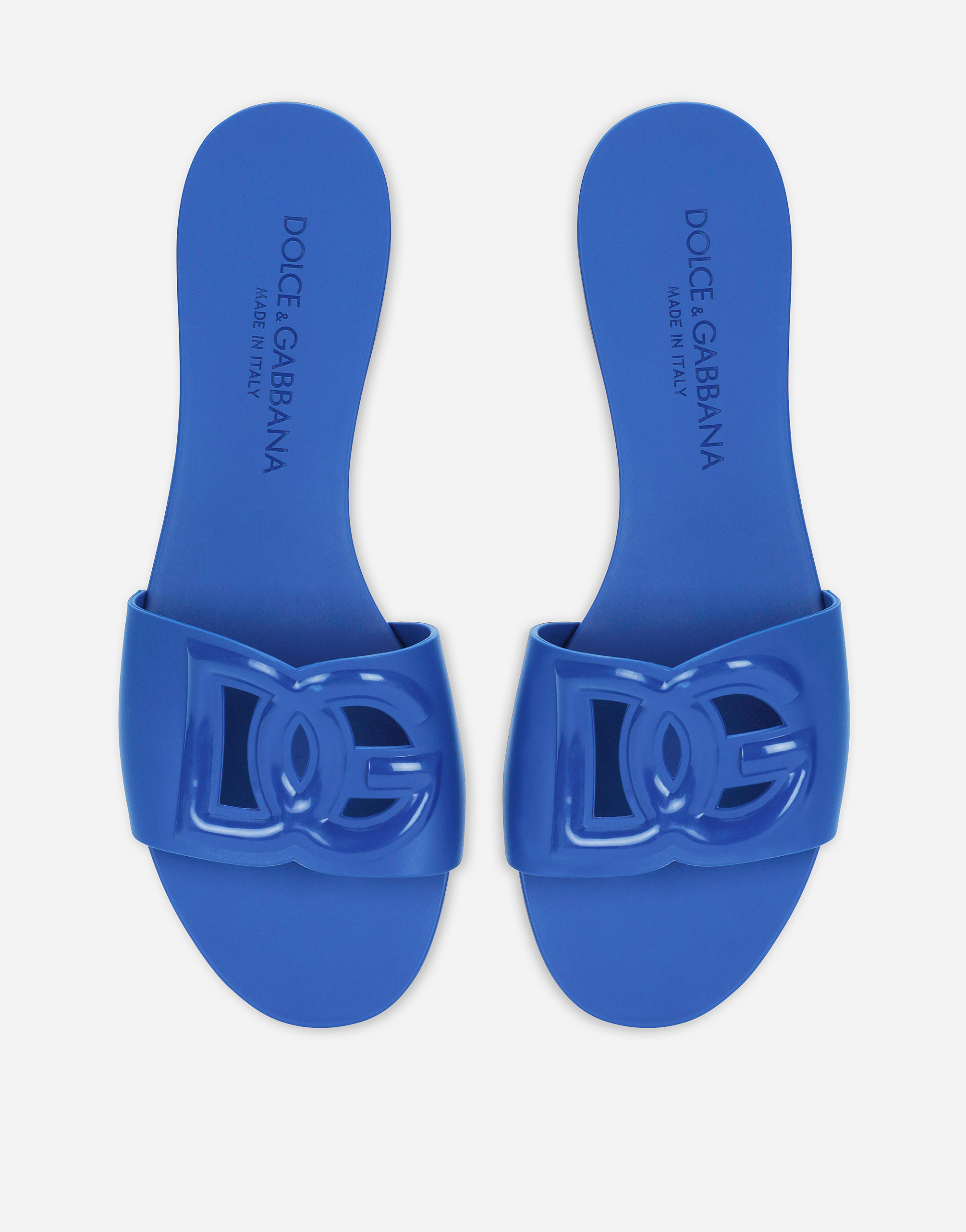 Shop Dolce & Gabbana Rubber Beachwear Sliders In Blue
